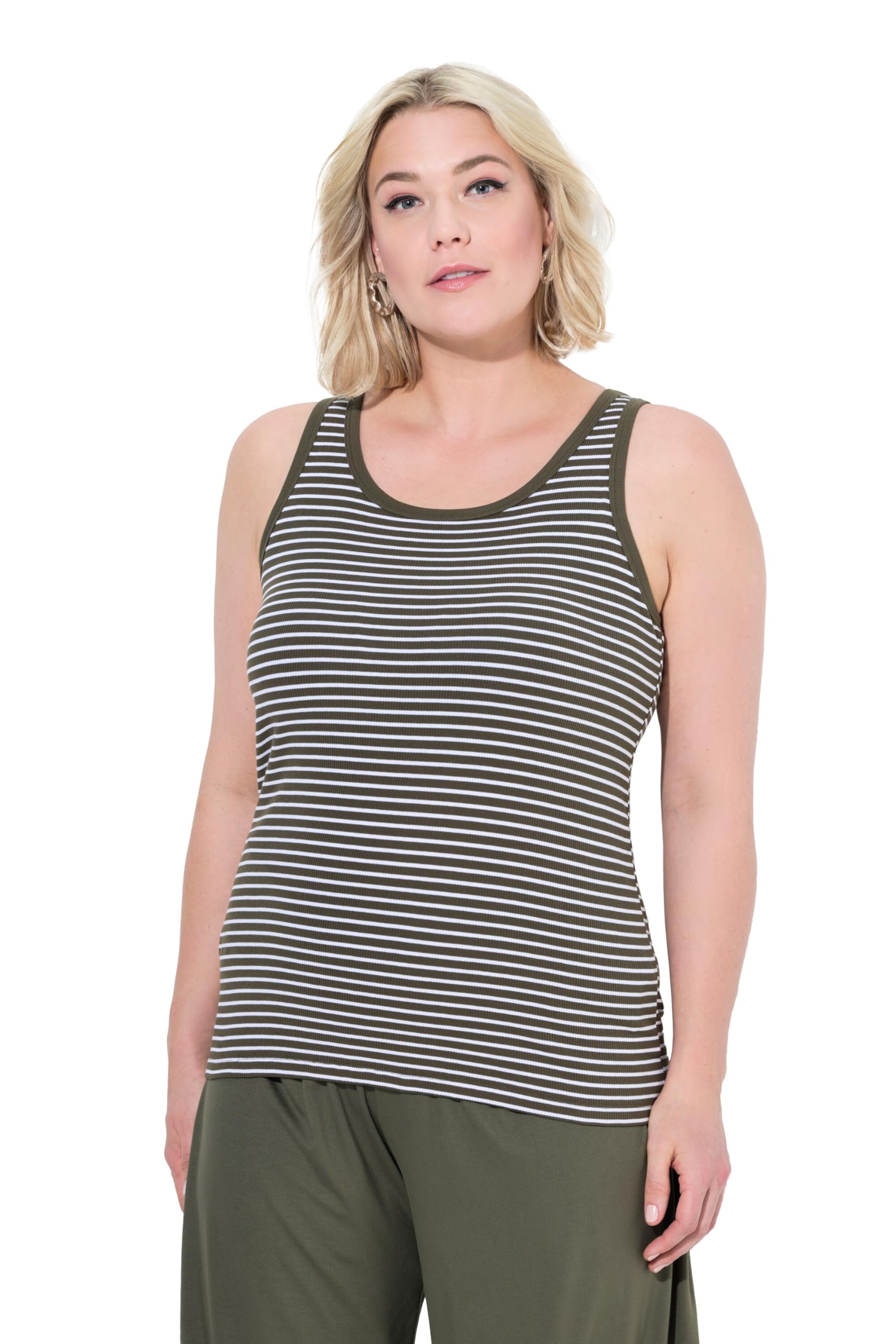 Ulla Popken Damen große Größen Übergrößen Plus Size BH-Top, Streifen, Rundhals, ärmellos, eingearbeiteter BH 838317