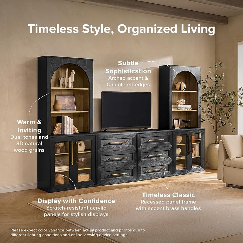 mopio Blake Entertainment Center, TV Stand (Black Oak, 4 Units + Hutch) image 3