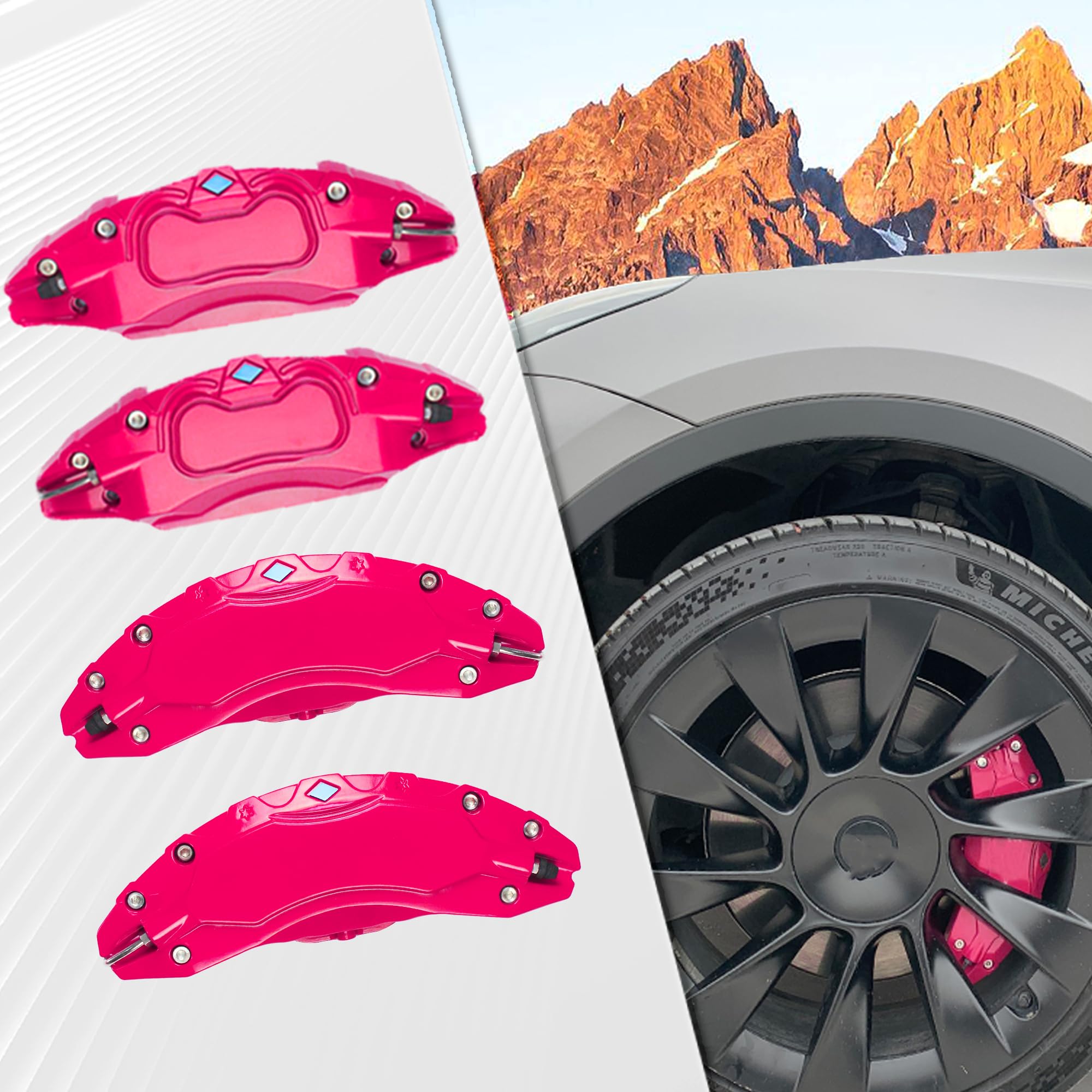 Caliper Covers Set of 4 Compatible with Model Y Accessories 2020-2024,19 Inch 20 Inch Wheel Hub Fit for Model Y Razzel Dazzel Rose Brake Caliper Without Stickers(Not fit for Model 3)