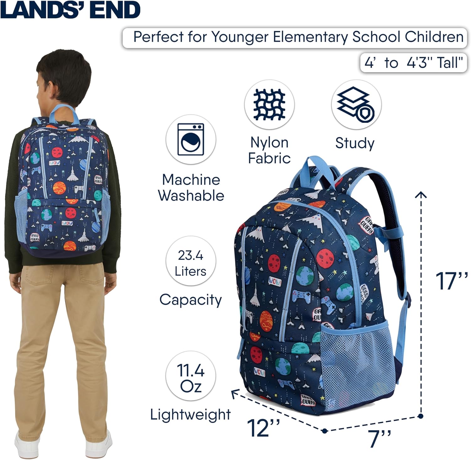Lands' End Unisex Kids Medium ClassMate Lightweight Durable Elementary School Backpack, Chambray - Image 6