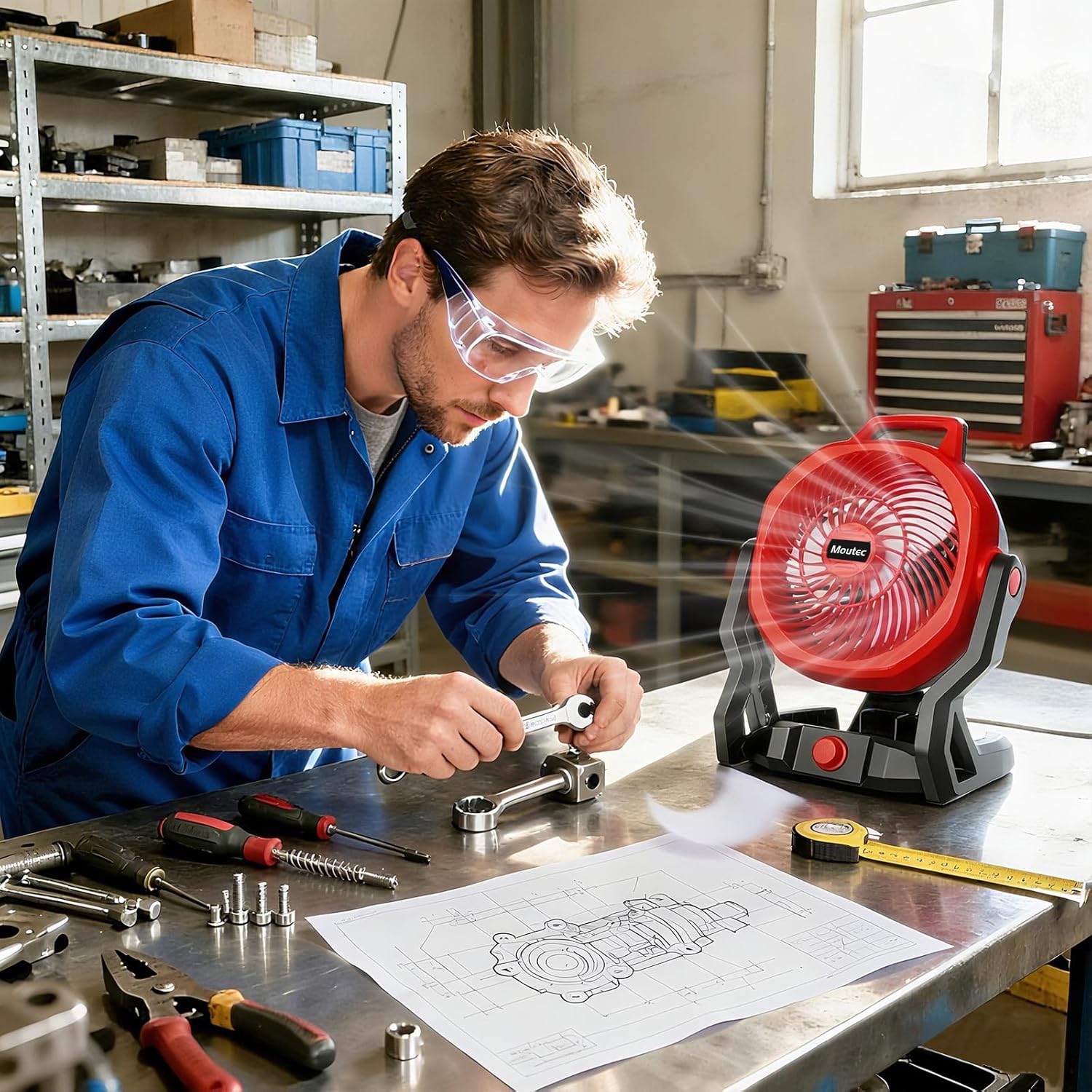 Jobsite Fan, Cordless Fan Compatible with Milwaukee M18 18V Battery(Tool Only) - with AC Adapter. 650 CFM Variable Speed for Workshop, Outdoor, Indoor or Camping. (Battery Not Included)
