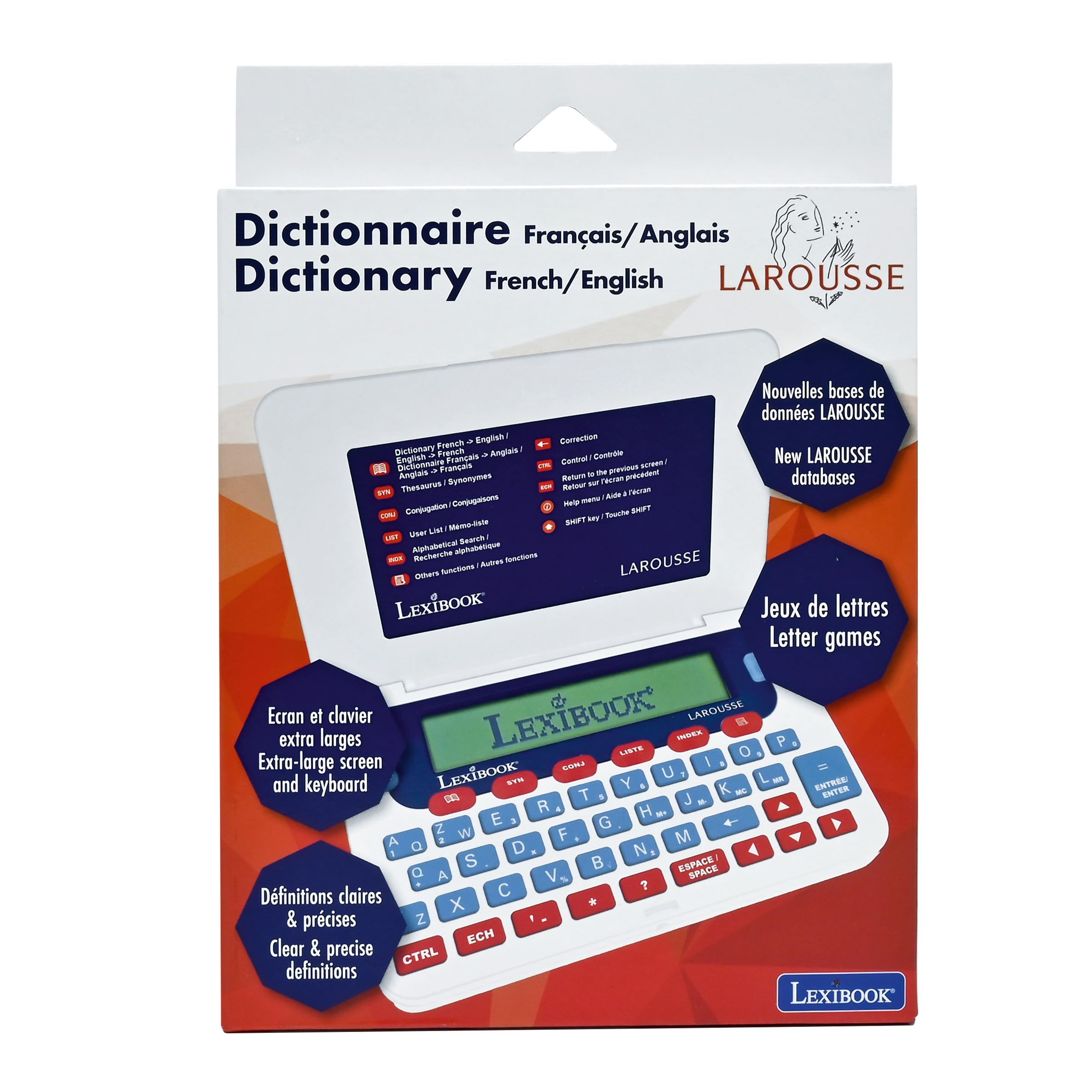 Lexibook, Larousse, Diccionario FRANCÉS/INGLÉS, 400.000 Palabras, Expresiones y traducciones, 3000 americanismos, Nueva Base de Datos Larousse, Juegos de Cartas, D880i1