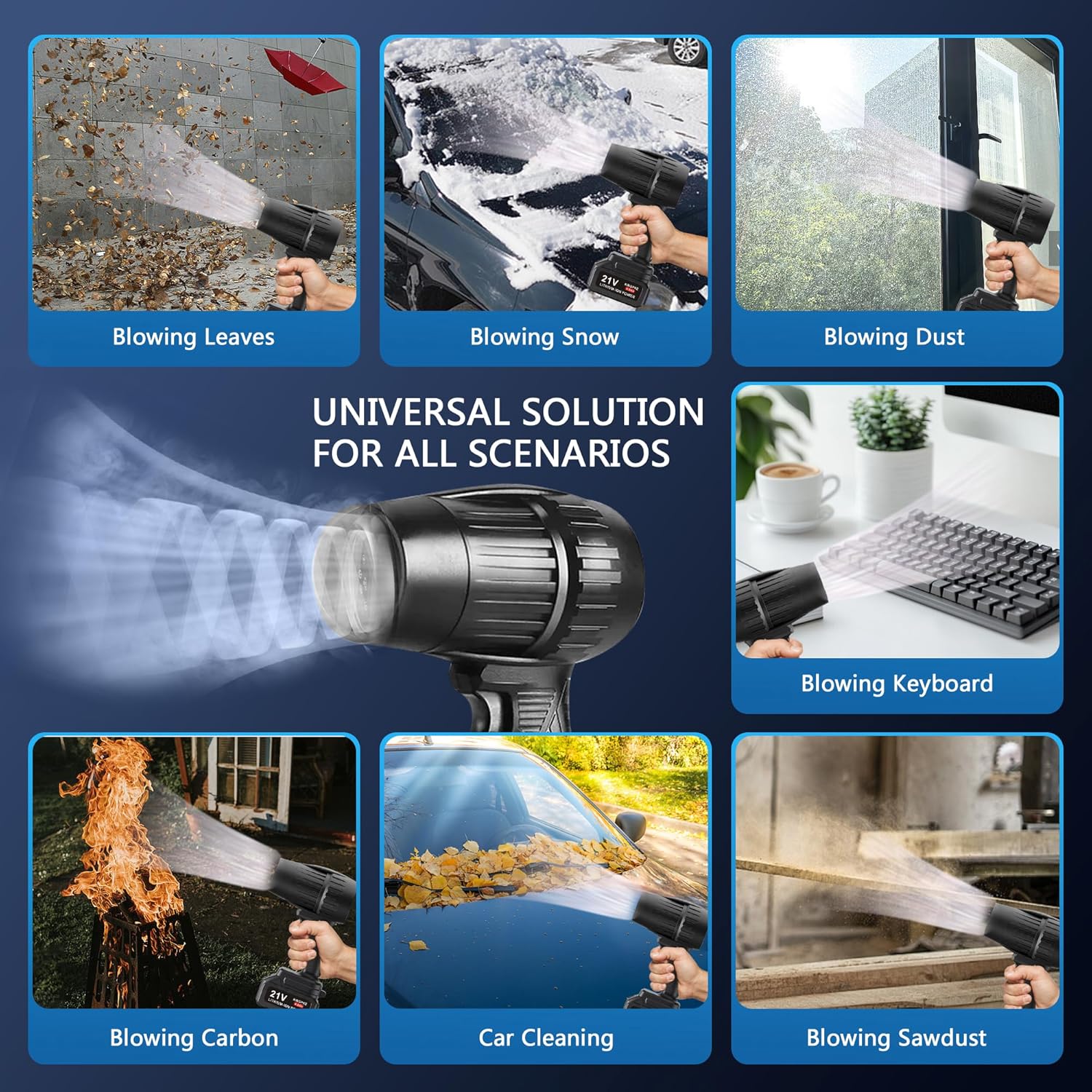 Leaf Blower Cordless, Portable Dust Cleaner Handheld Blower, 30000 RPM Compressed Air Duster for Patio Cleaning, Drying, Camping, Snow Blowing（ 1 X 3.0Ah Battery and Charger Included）