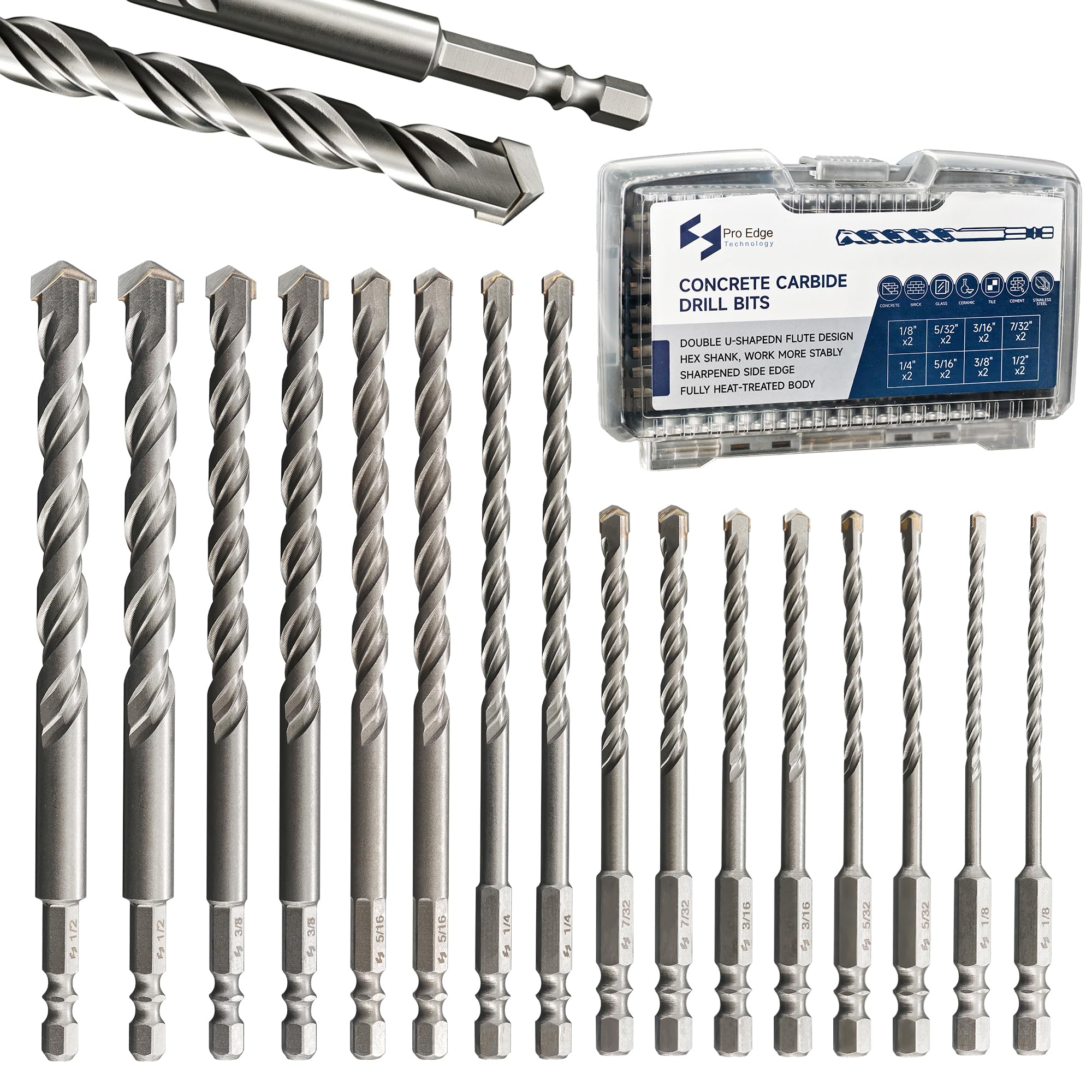 Masonry Drill Bit Set - 14 Pcs Carbide -8