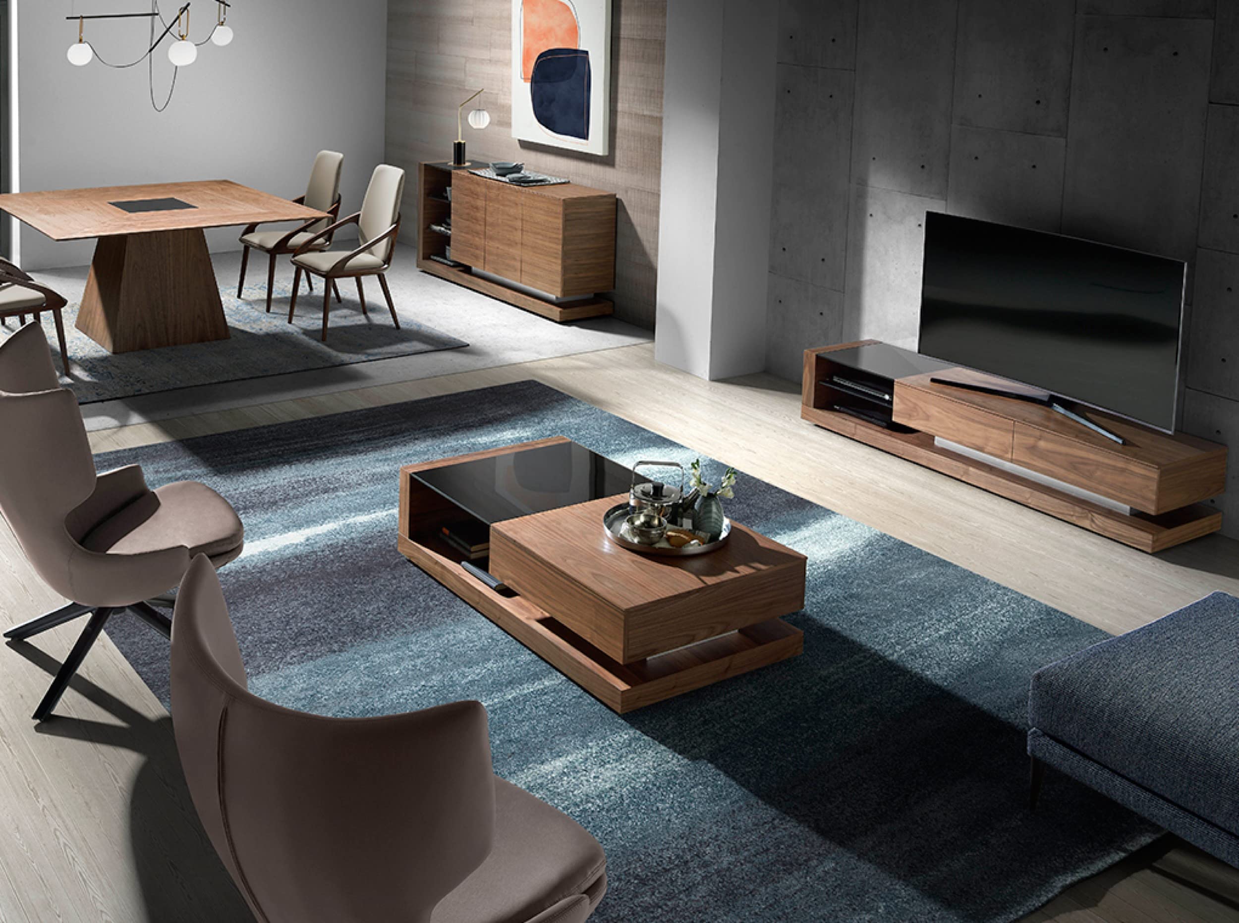 Angel Cerdá - Mobile TV Moderno Legno Noce e Vetro Fumé Nero
