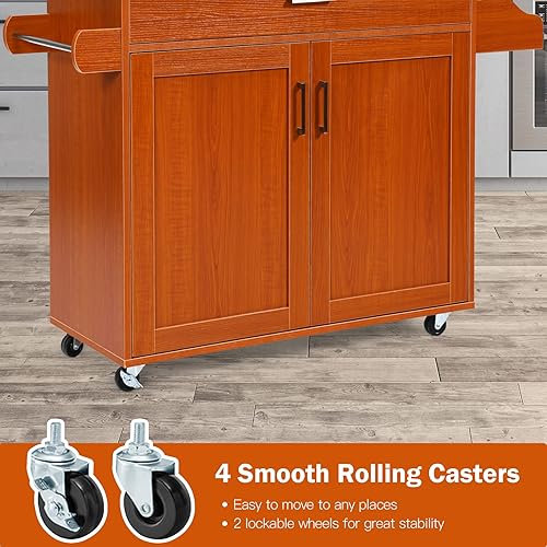 Miniatura 7 de HAPPYGRILL Carrito de cocina con ruedas para isla de cocina, carrito de almacenamiento de cocina con estante ajustable, cajón para especias,