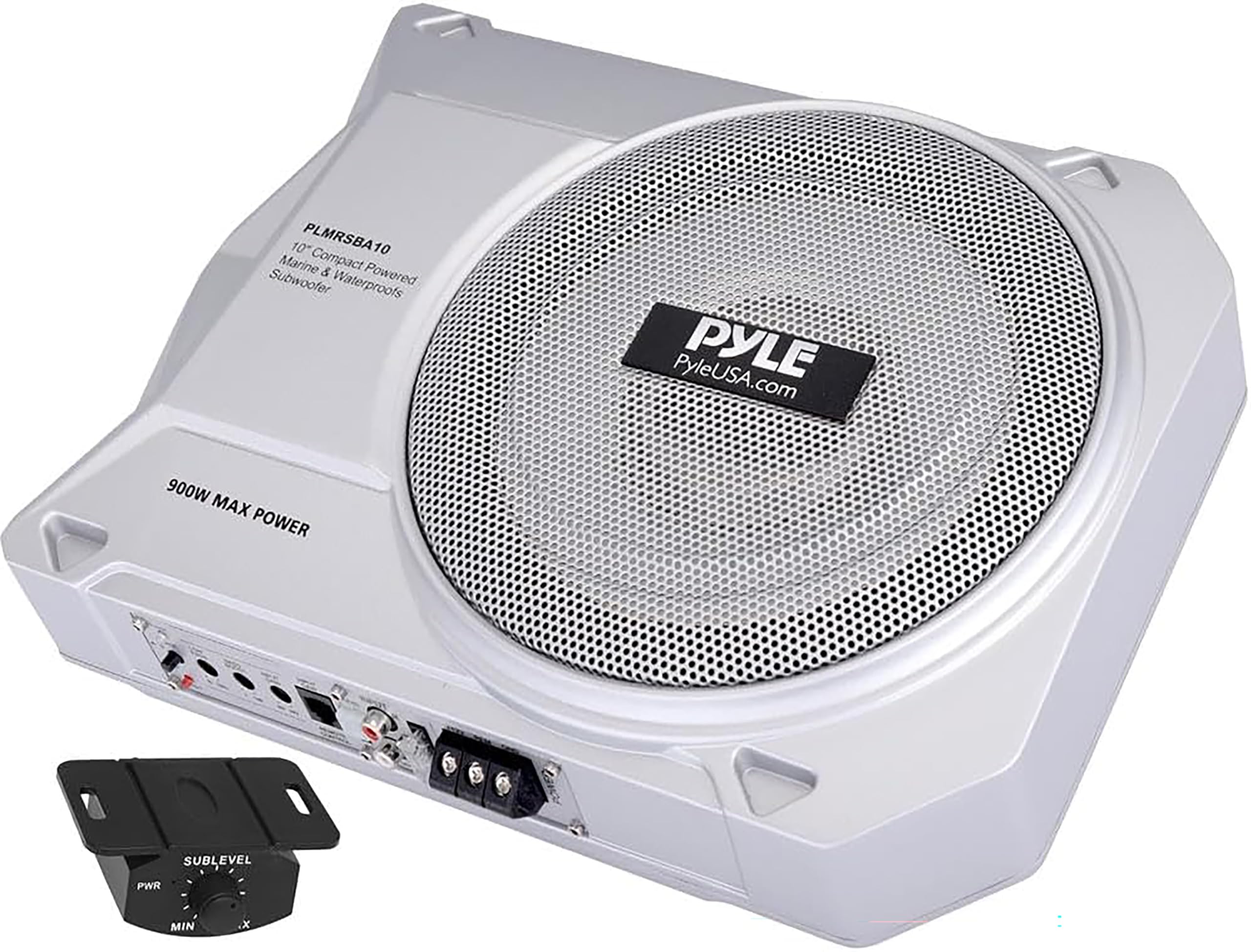 Pyle 28.5 cm Car Subwoofer, Underseat Slim Amplified Sub Woofer System, 900W Powered Car Audio Speaker, Enclosed Active Marine Under Seat Audio Sub Bass Box, w/Built in Amp Low and High Level Inputs