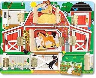 Melissa & Doug Hide and Seek Farm Wooden Activity Board With Barnyard Animal Magnets - Wooden Busy Board, Hide And Seek Puzzles, Wooden Magnet Puzzles For Toddlers And Kids Ages 3+