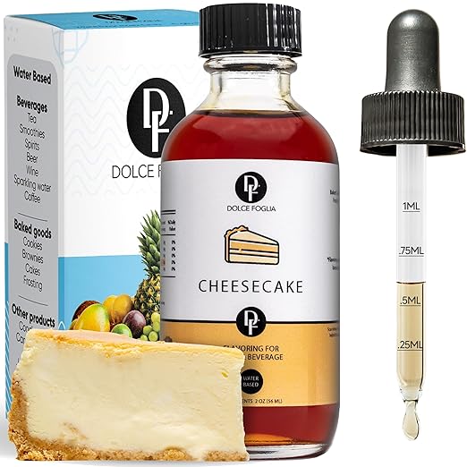 Dolce Foglia 2 Oz. Cheesecake Flavoring Extract | Water-Soluble, Sugar-Free, Zero Calories Food Flavoring Drops | Multipurpose Flavor Drops for Baking and Beverages | Perfect for Weight Management