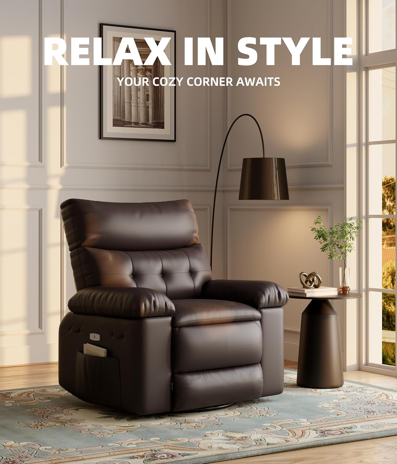 Oversized Recliner Chair, Manual Recliner Chair with 1.5X Sponge Filling and Side Pocket, Easy Recline System, Faux Leather Adult Reclining Sofa Chair for Living Room, Bedroom, Nursery