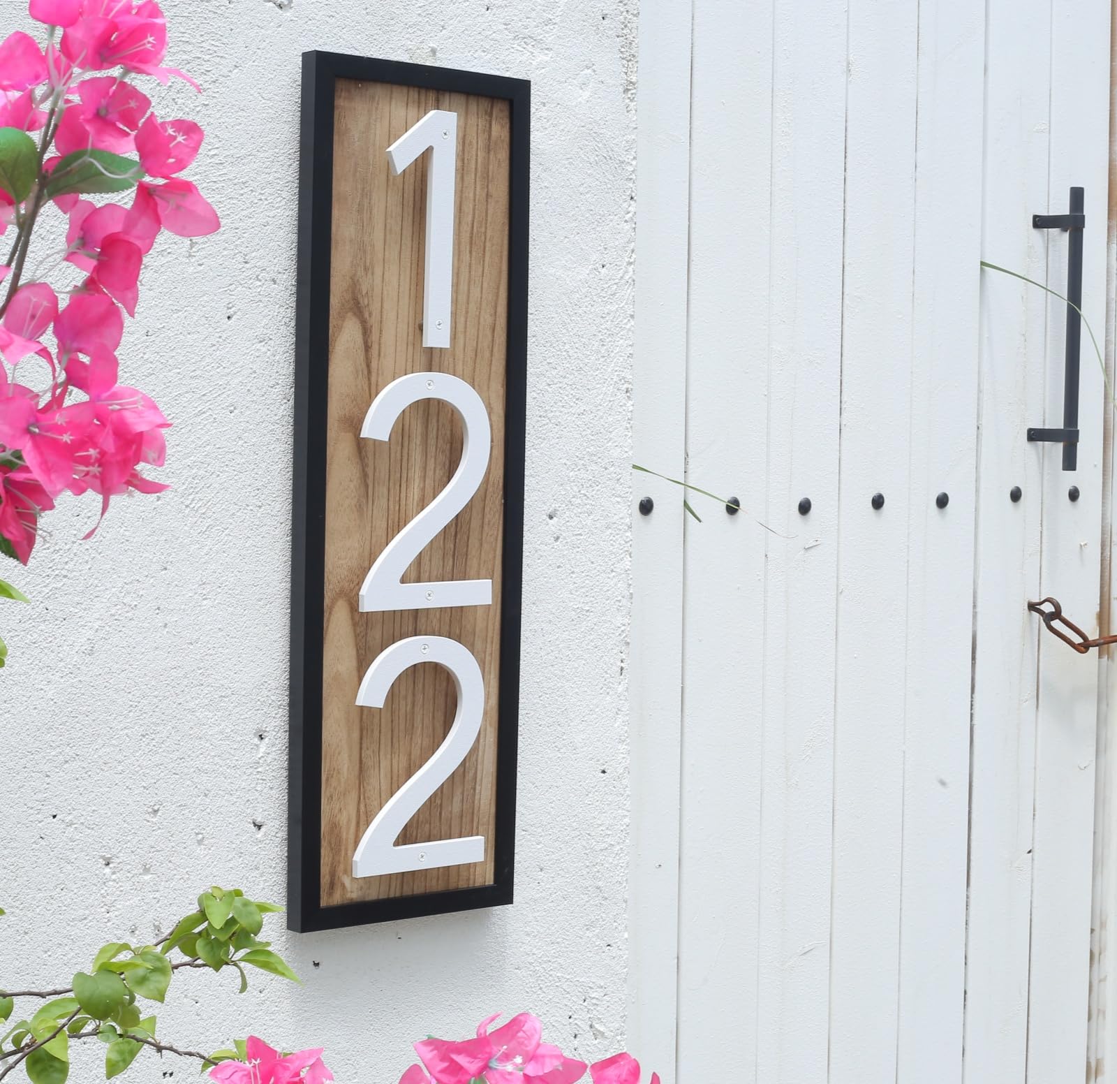 Número de casa exterior 20 cm blanco, Número grande para pared o valla con diseño moderno y efecto flotante 3D, plástico ABS resistente al clima (5)