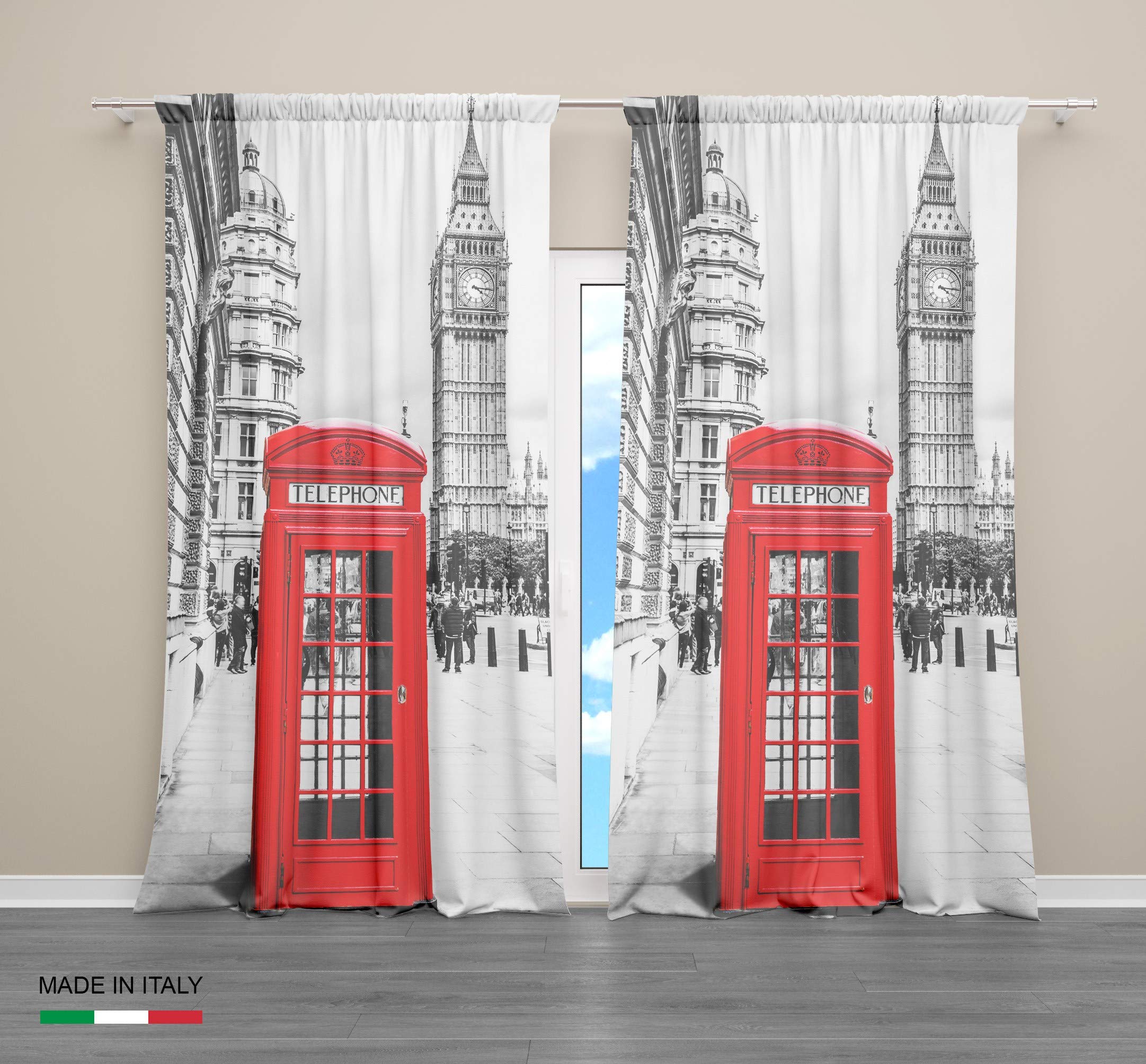 Tex family Rideau à rideaux numérique 3D fabriqué en Italie mélangé lin Londres Anglais Téléphone 160 x 300 cm