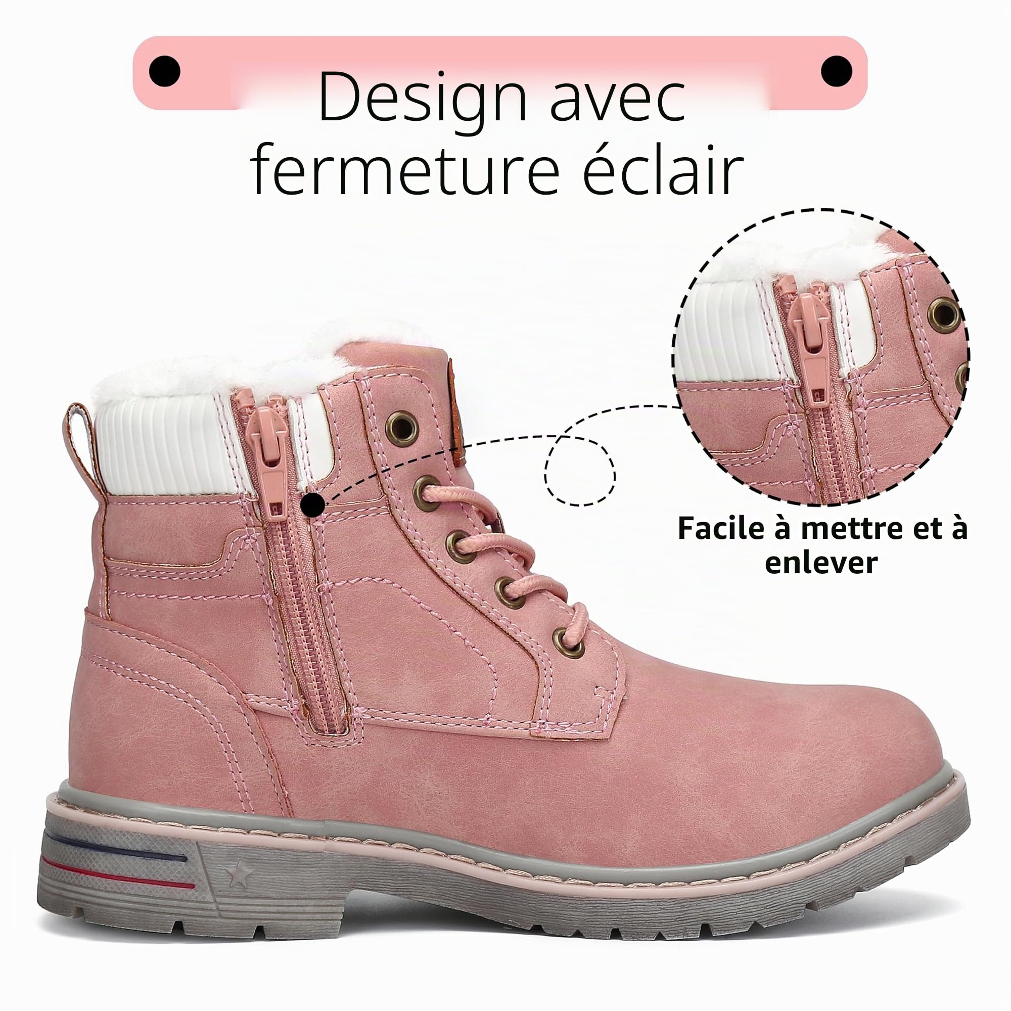 Mishansha Chaude Bottines Hiver Enfant Fille Garçon Rose 25 EU