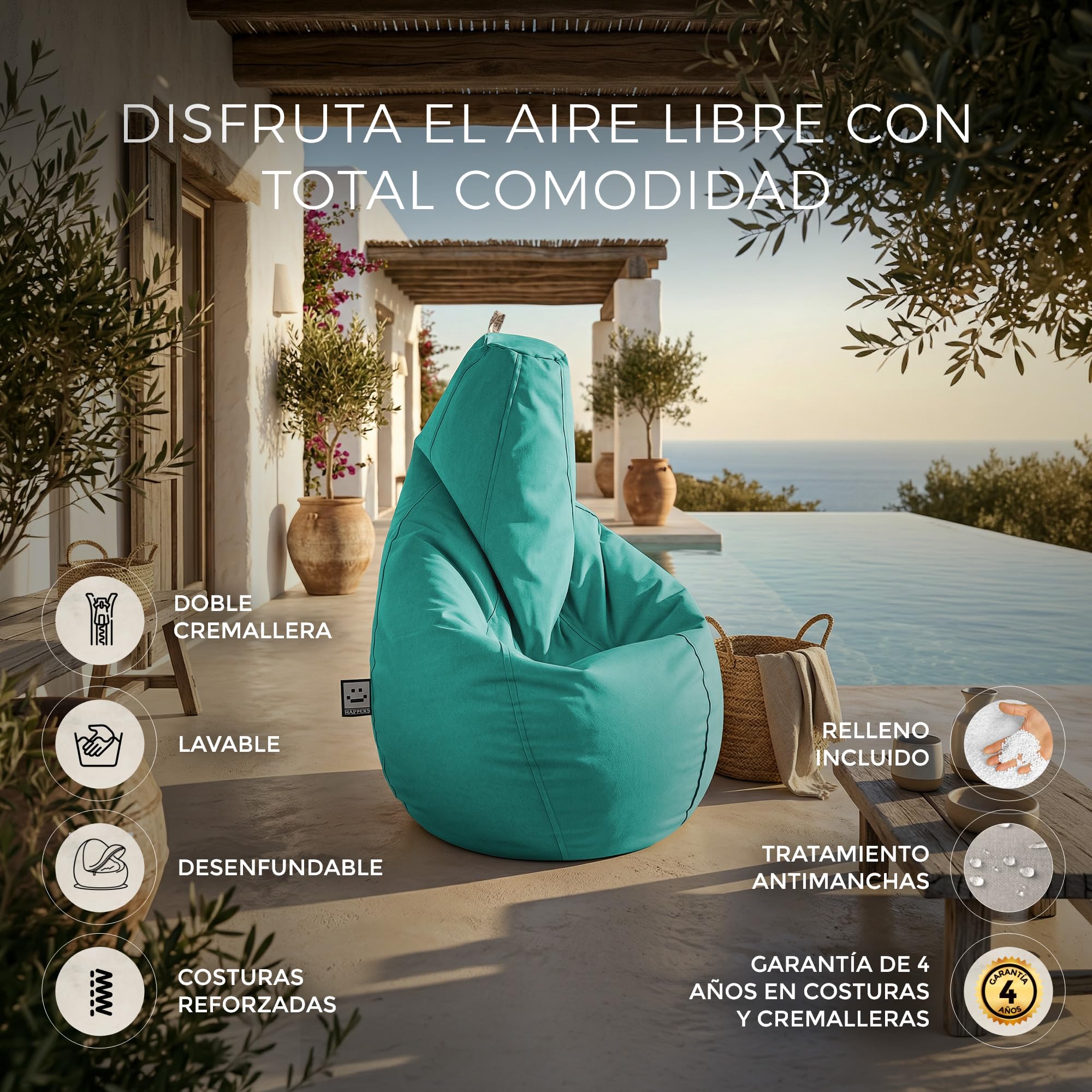 Happers Pouf Salon et Jardin Naylim Mat Turquoise XL
