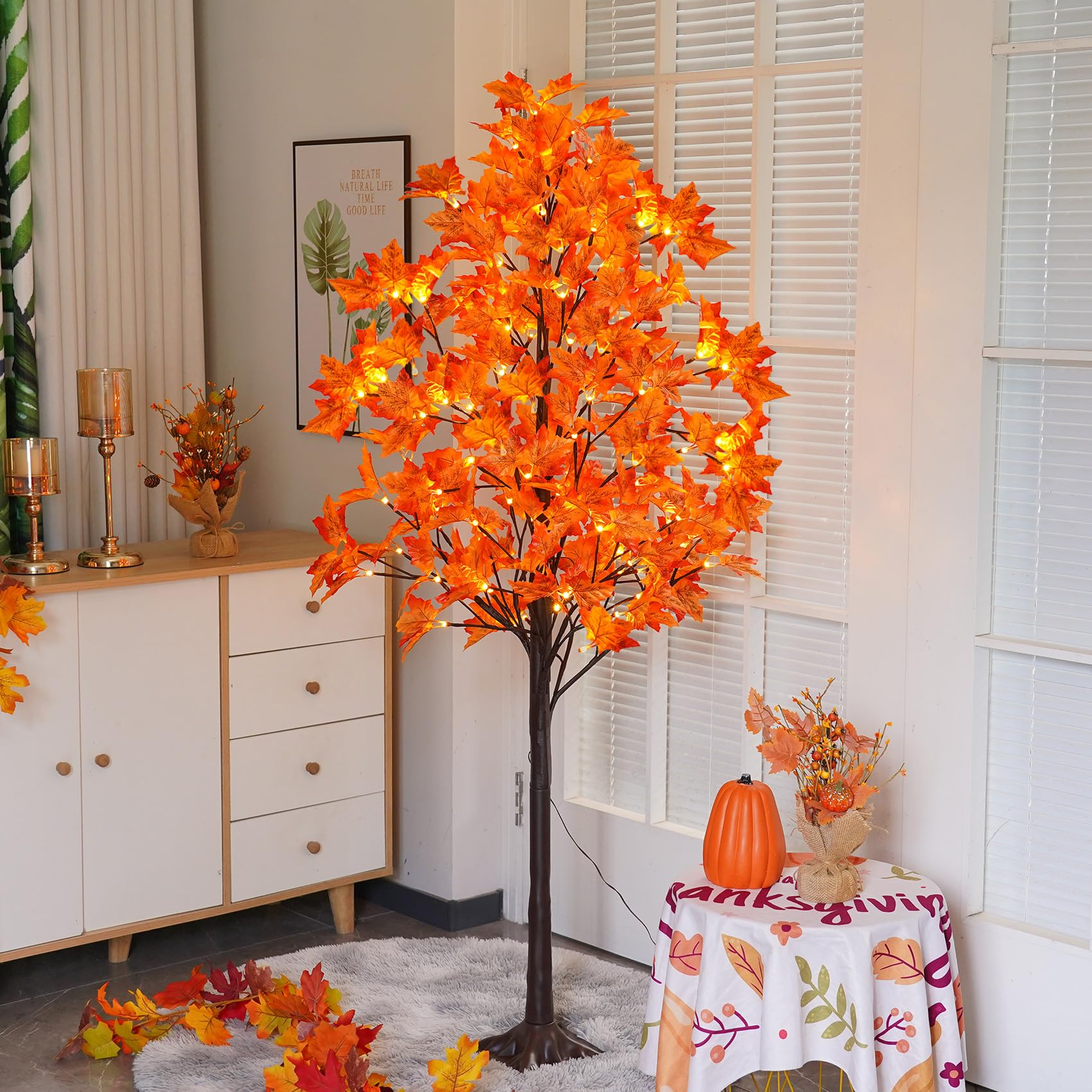 QIAOKAIYAN 5FT Artificial Lighted Maple Tree