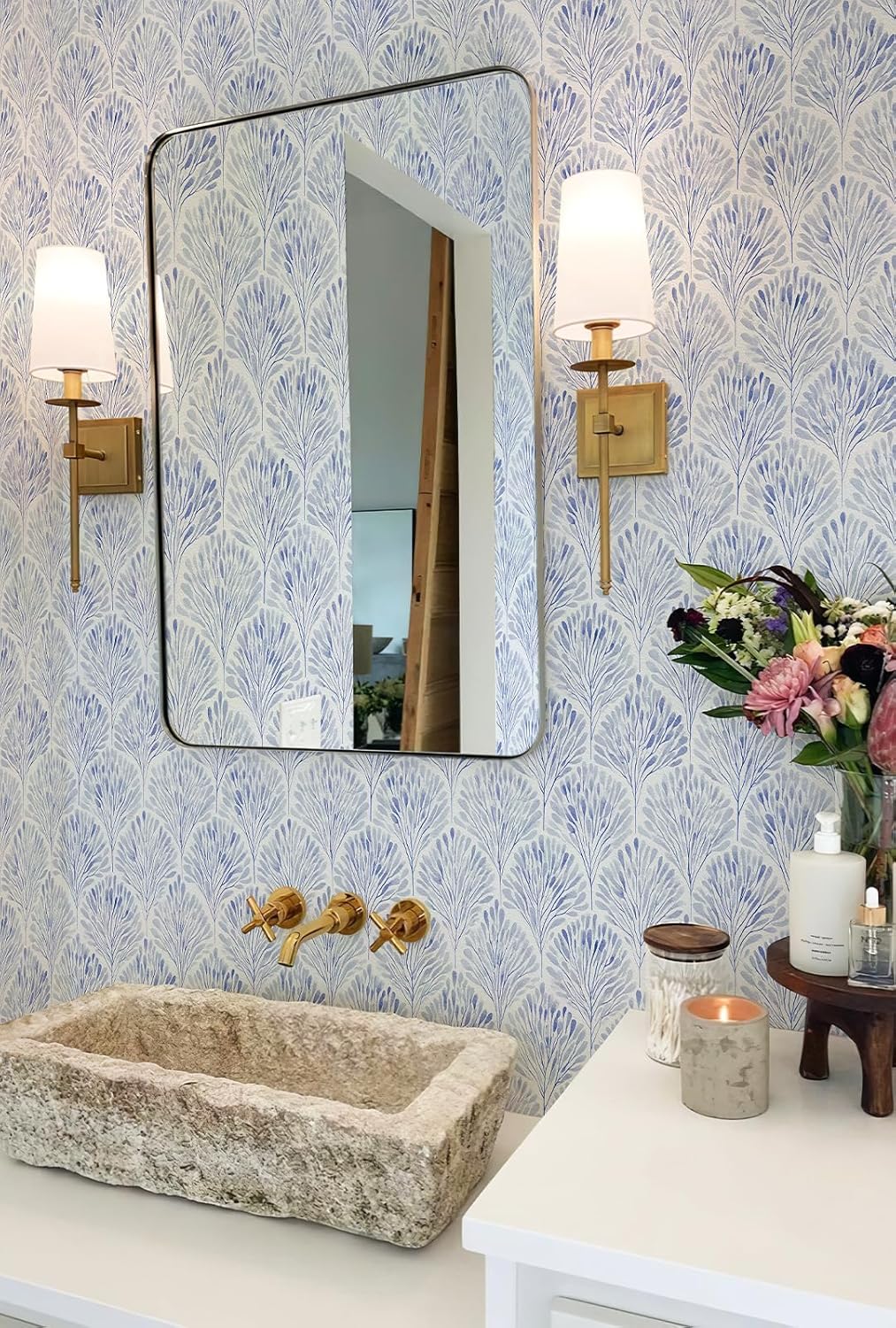 Simon&Siff Modern Wallpaper Peel and Stick Boho Contact Paper Blue Geometric Wallpaper Removable Waterproof Self Adhesive Wall Paper for Bedroom Cabinets Decor 480" x 17.3"