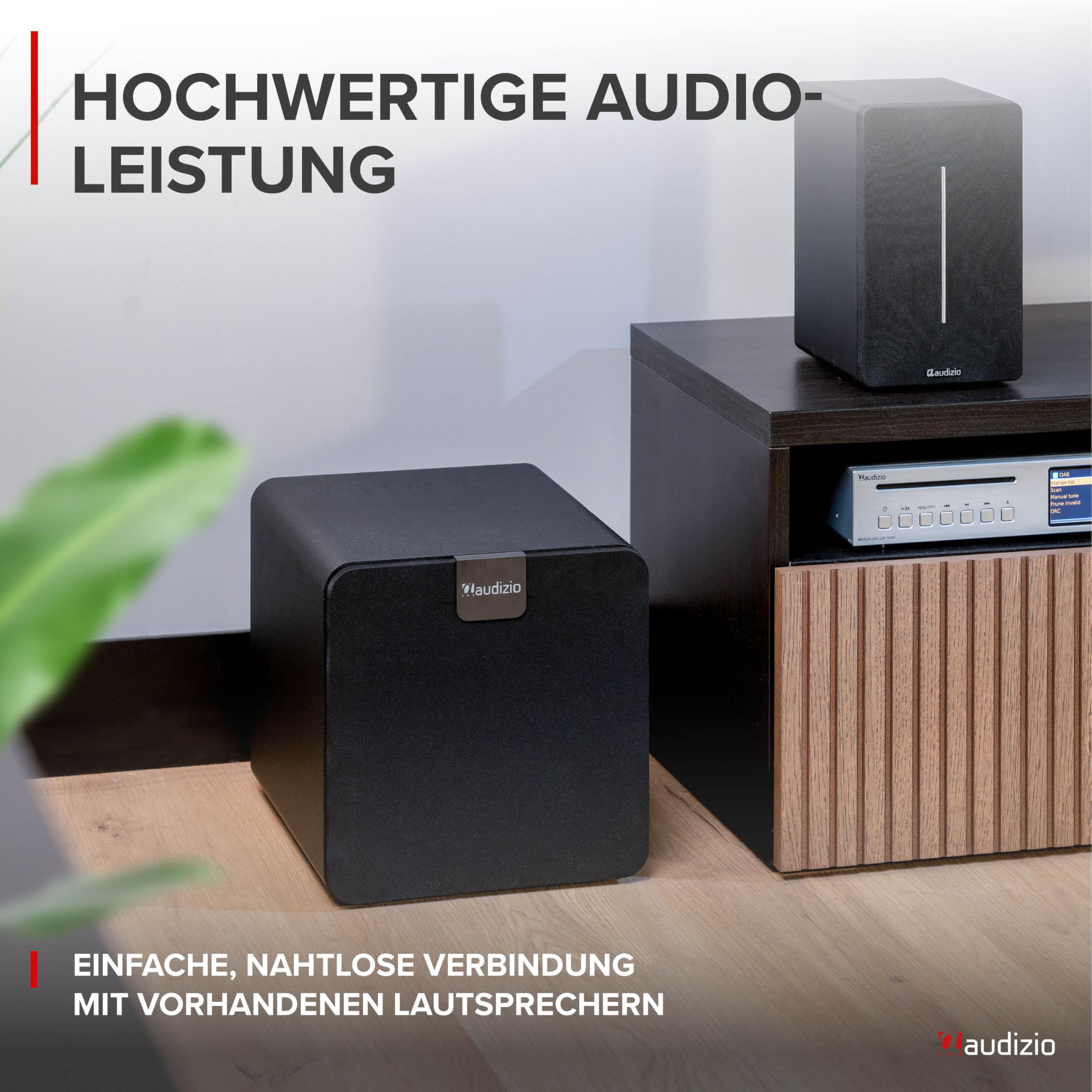 Audizio SW80D Subwoofer Aktiv - 160 Watt - 8 Zoll, Leistungsstarker Aktiv Subwoofer Heimkino - Für Klare Bässe, Eingebauten Class-D-Verstärker, Beeindrückende Audiowiedergabe von 60 Hz bis 250 Hz