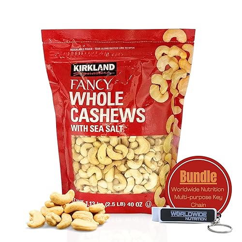 Worldwide Nutrition Paquete, 2 artículos Kirkland Fancy Whole Anacardos - La mejor selección de anacardos enteros grandes de Kirkland Salados
