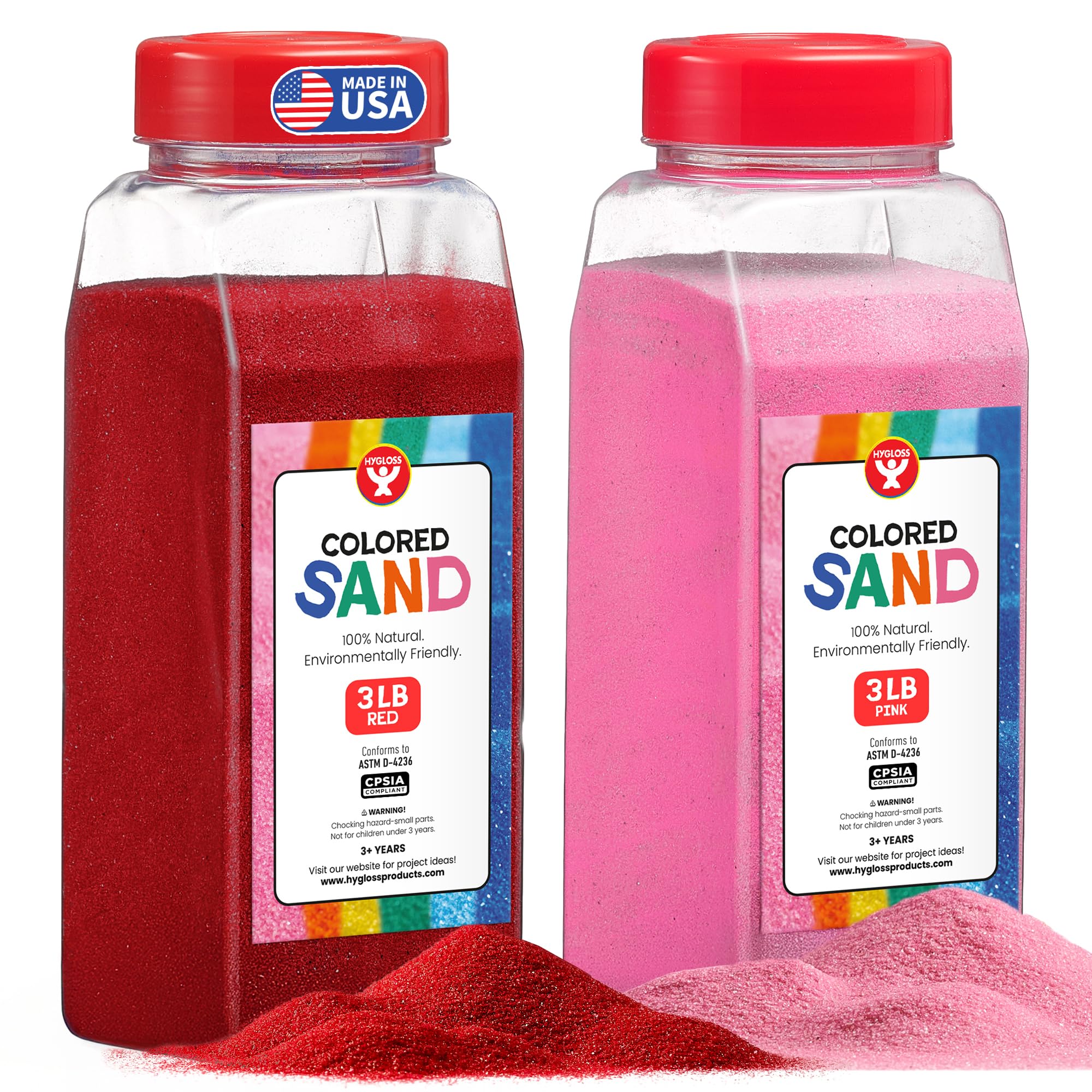 Hygloss Colored Sand for Crafts - 3 lb Bottle, Pink and Red - Vibrant Colorful Fine Sensory Play Sand Art Kits for Kids - Classroom Activities for Children 3 4 5 6 7 8 9 10 11 12 - Safe for Ages 3+