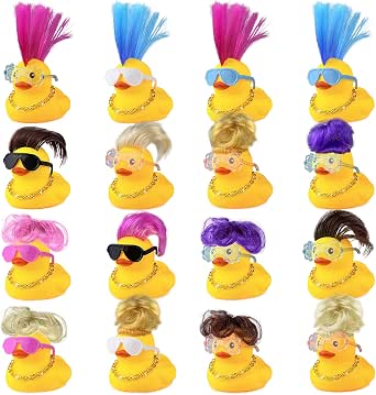 HAVAGDTM 16 Set Mini Duck Toys with Wig Necklace and Sunglasses Cute Mini Duck Figurines for Kids Teens Birthday Baby Shower Party Favors Classroom Prizes and Party Decorations