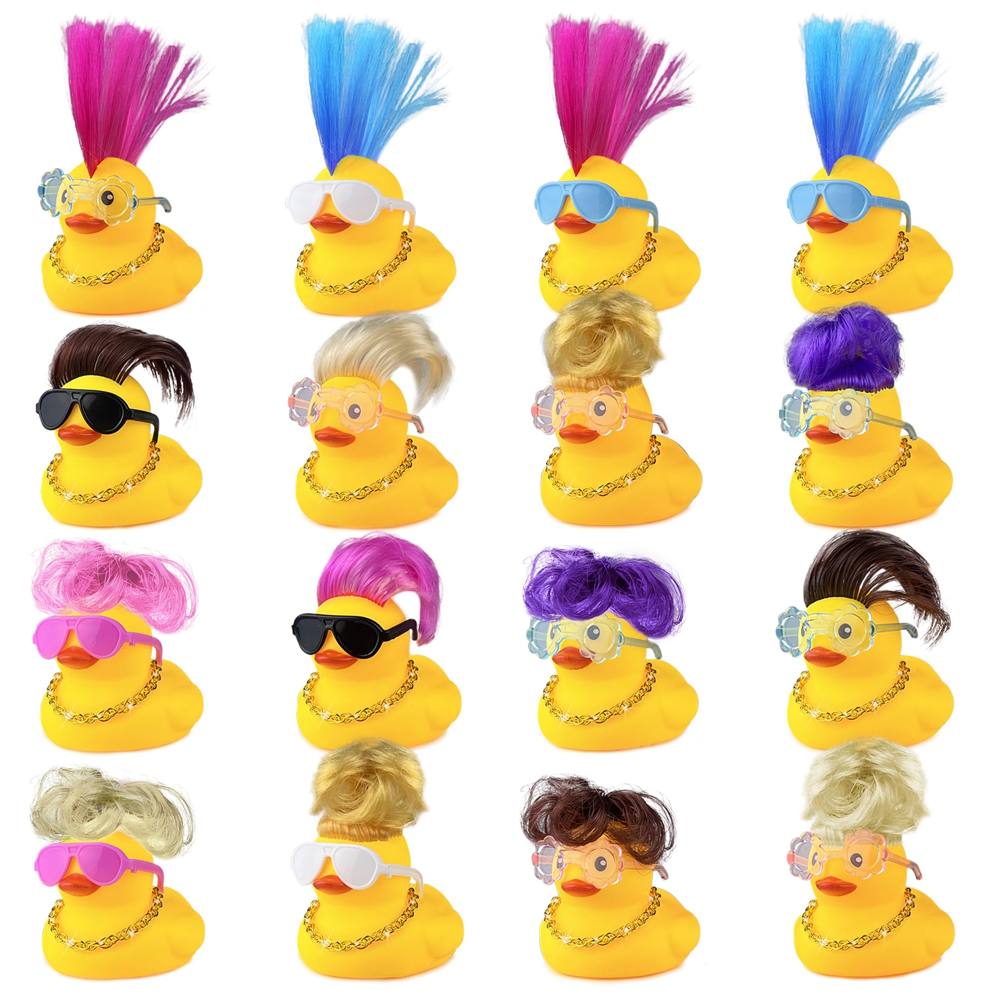 HAVAGDTM 16 Set Mini Duck with Wig Necklace and Sunglasses for Birthday Baby Shower Party Favor Decorations