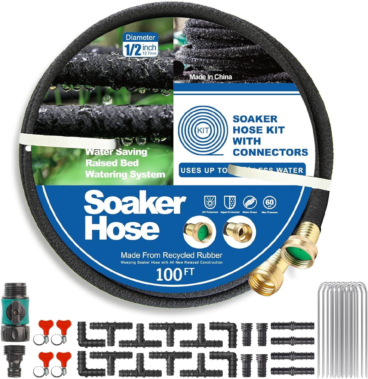 Soaker Hose 100 FT for Garden Beds,Heavy Duty 3/4" Solid
