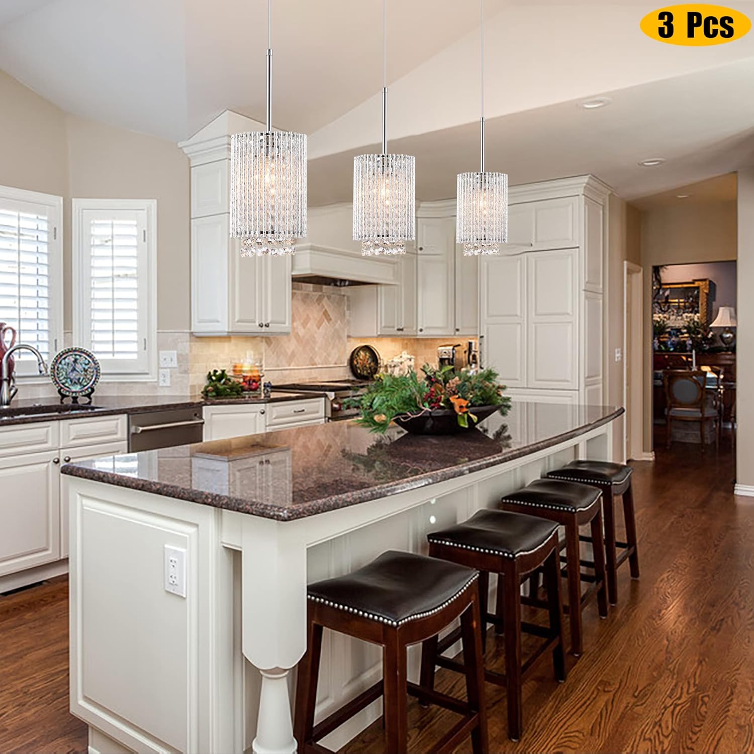 Modern Aluminum Crystal 3-Light Farmhouse Pendant Fixture