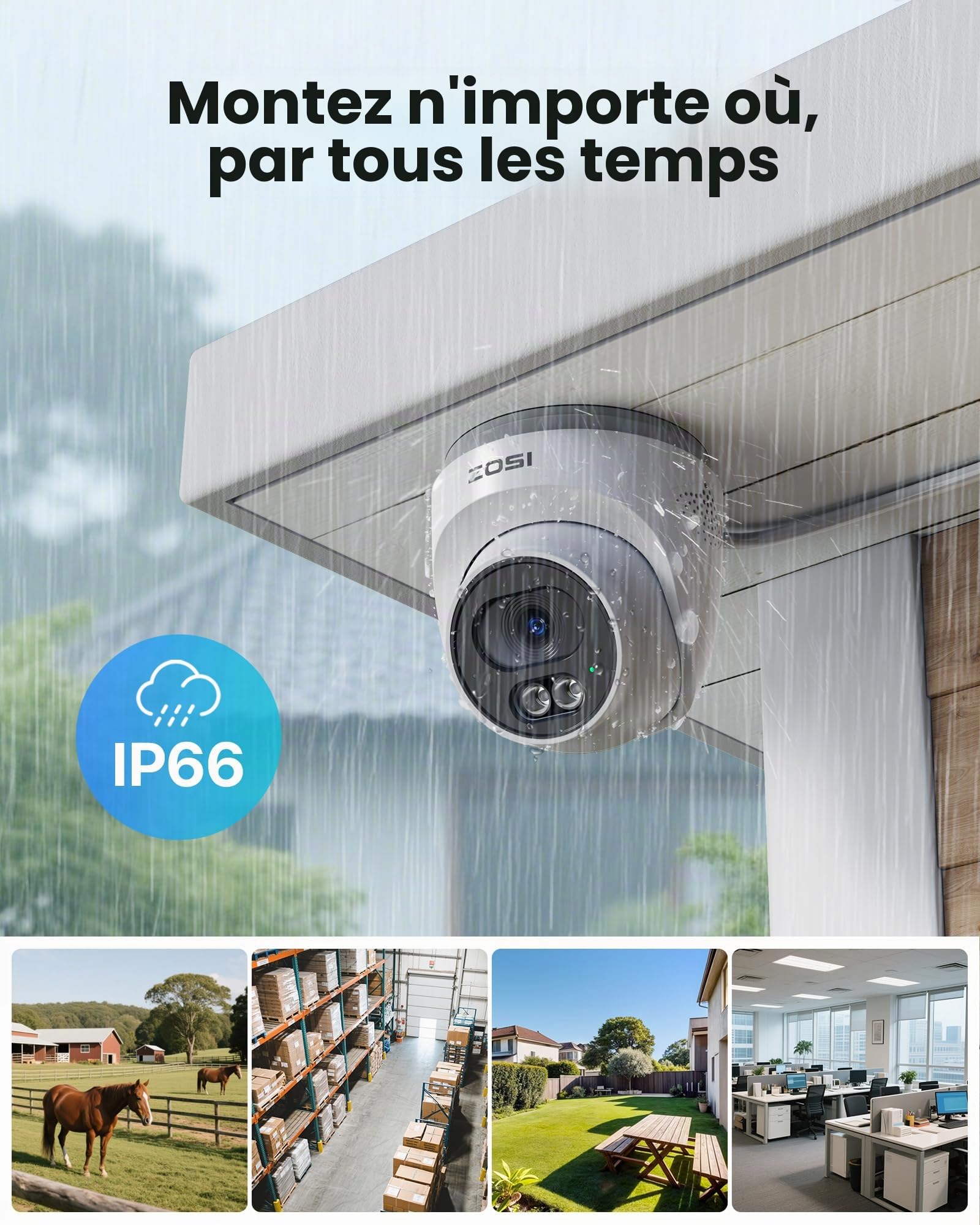 ZOSI 2.5K Kit Camera Surveillance Extérieure PoE NVR 2TB 8CH 5MP | Audio Bidirectionnel, Détection de Personne, Alerte Instantanée et Accès à distance, Vision Nocturne 30 m, C220