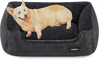 Feandrea Hundebett, Hundekissen in Leinenoptik, Hundekorb, erhöhte Ränder, rutschfeste Unterseite, Bezug abnehmbar waschbar, L, für mittelgroße Hunde, 90 x 75 x 25 cm, dunkelgrau PGW011G01 product image