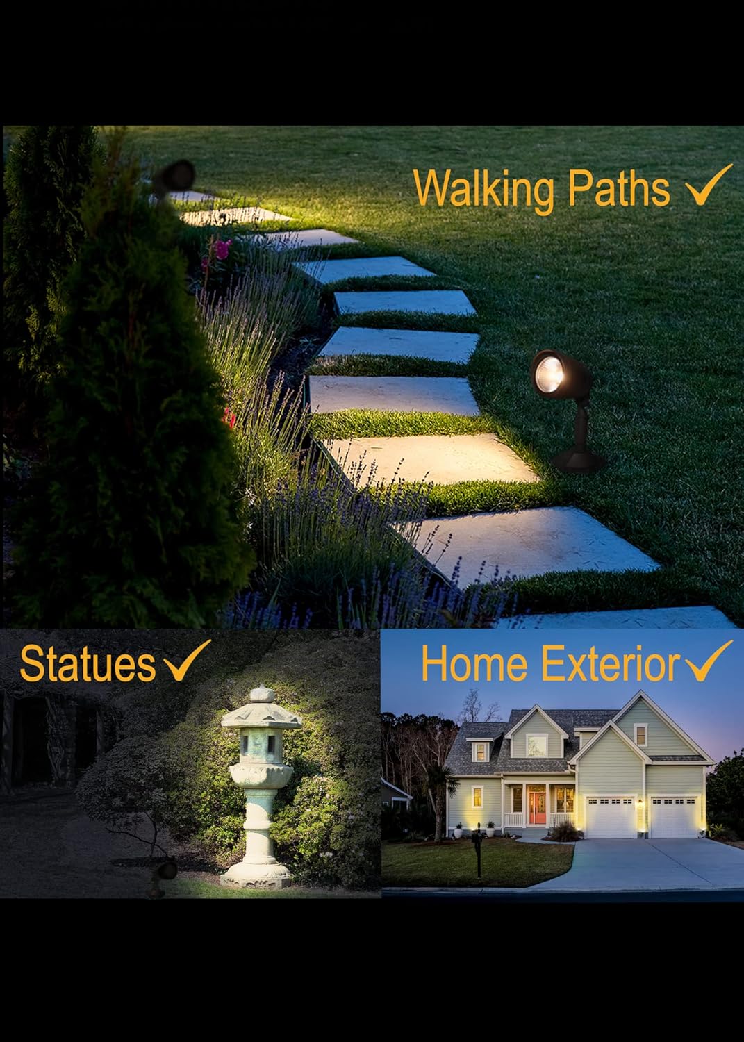 LED Outdoor Single Bullet Flood Light, 10W Hardwired Spotlight, Waterproof Security Light for Yard, Patio & Landscape, 3000K Warm White, 960 Lumens, Adjustable, Black Metal Exterior - Image 8