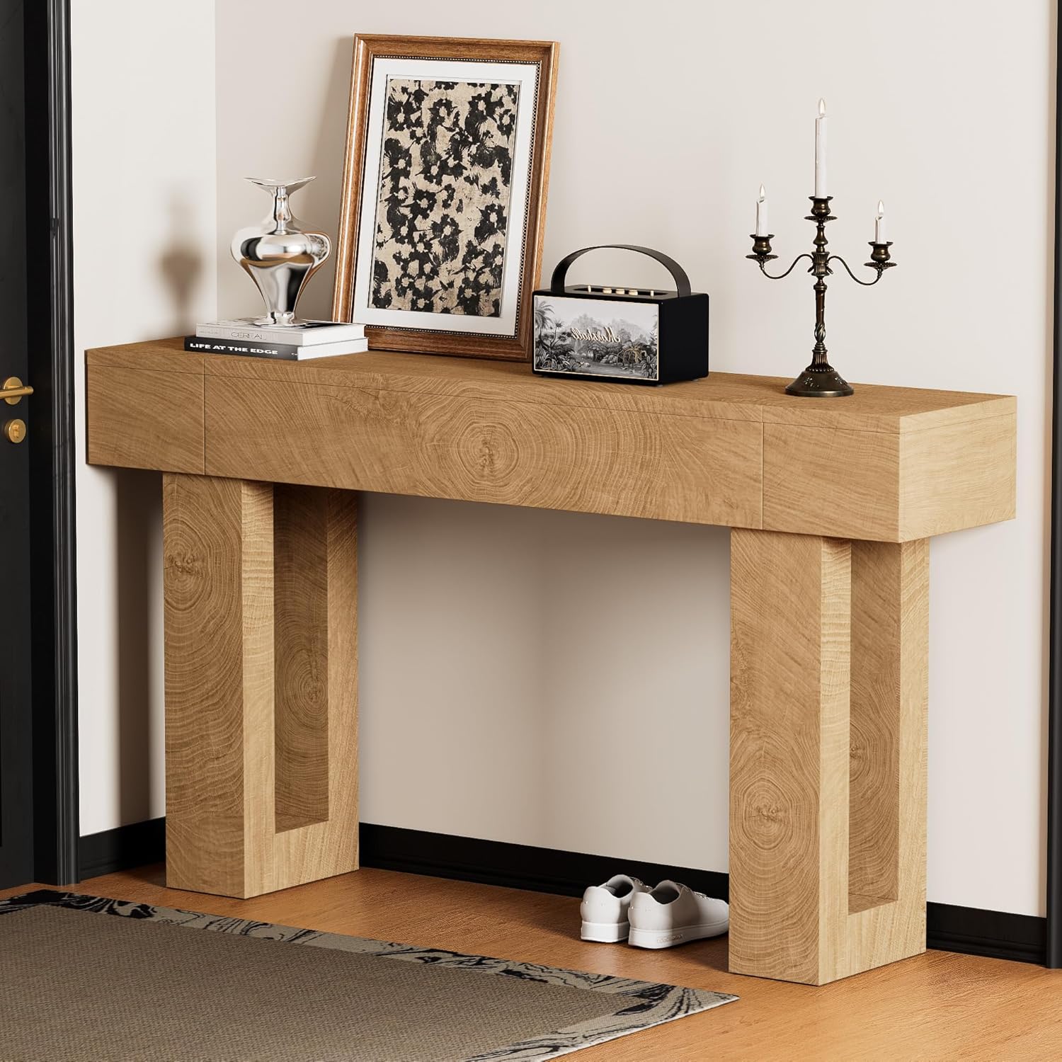 63 Inch Long Console Table, Narrow Rectangular Sofa Table Behind The Couch, Farmhouse Entryway Table for Entrance, Hallway, Living Room (Natural)