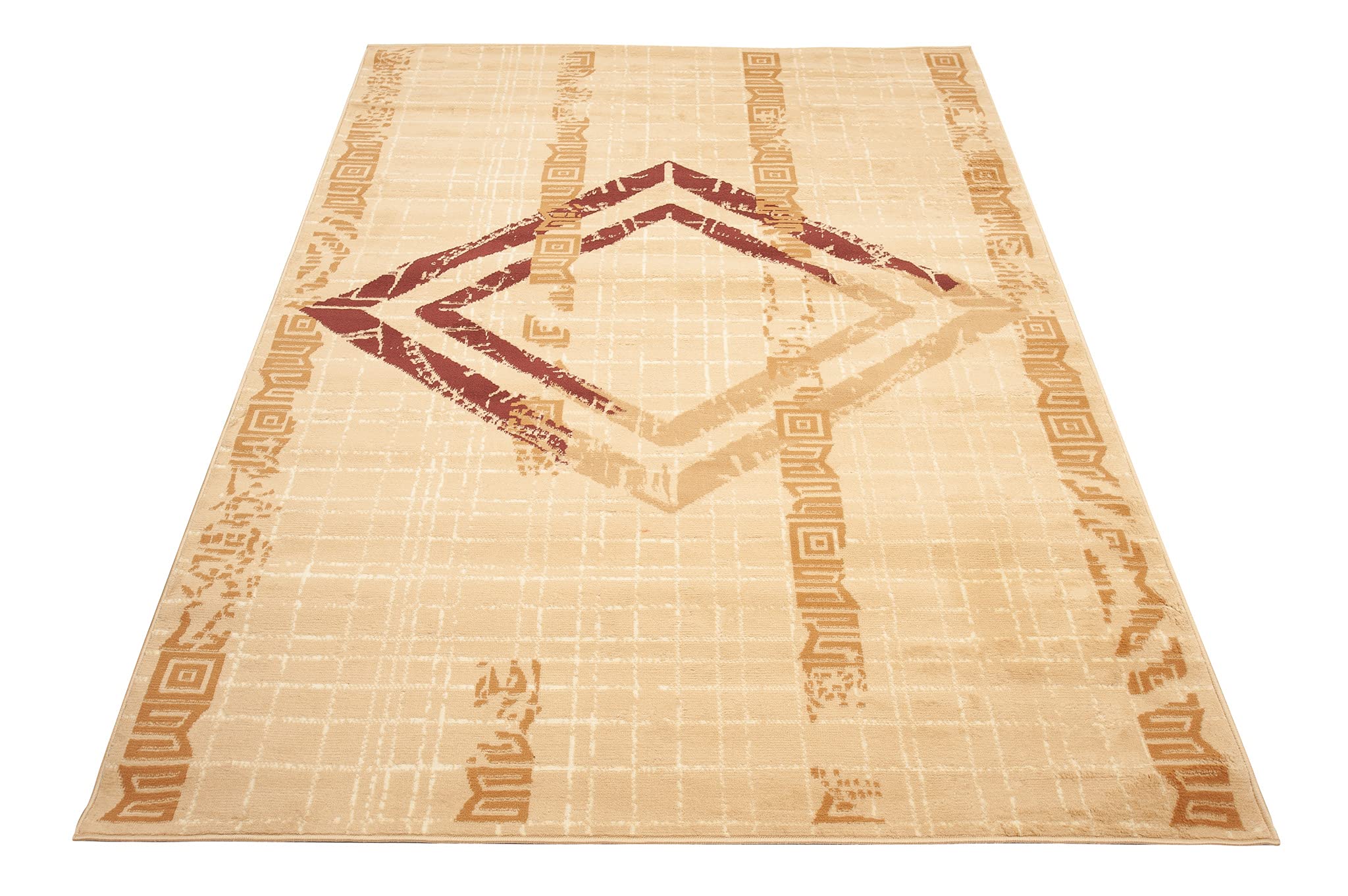 TAPISO Atena Tapis de Salon Chambre Ado Design Moderne Beige Crème Marron Motif Grec Doux Fin Poil Court 140 x 200 cm