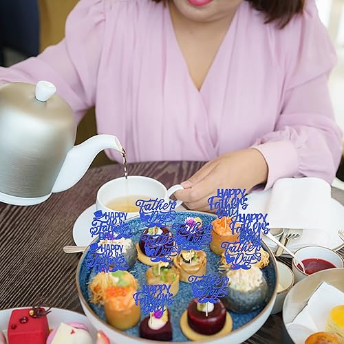 Miniatura 7 de Paquete de 24 adornos para cupcakes con purpurina para el Día del Padre, para el mejor papá, sombrero de bigote, decoraciones para tartas para el