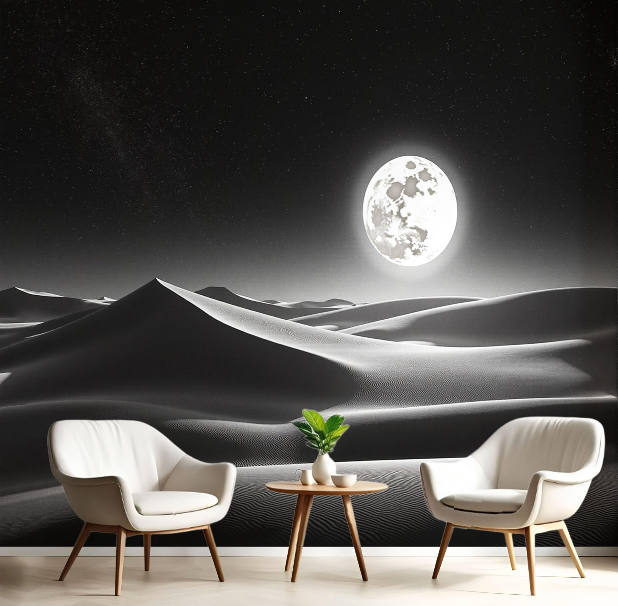 Papier Peint Paysage Désertique au Clair de Lune Effet Réalisme 3D