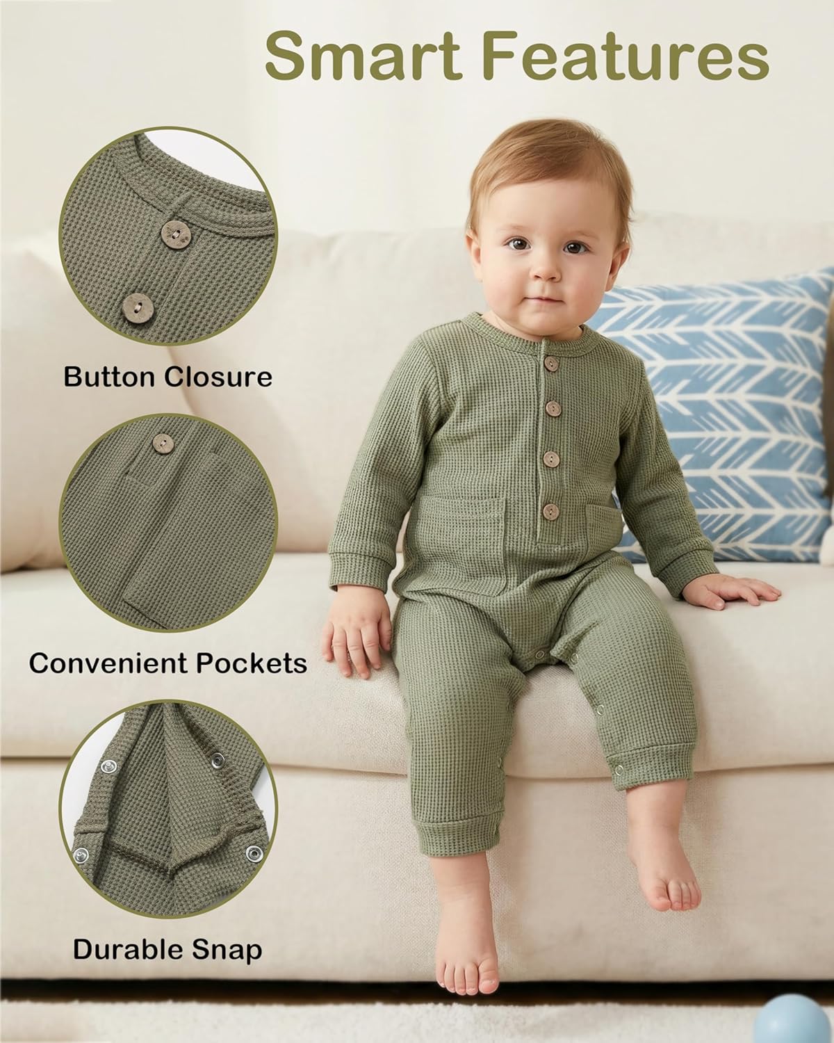 BeiVSlley Newborn Baby Boy Girl 2 Pack Button Solid Romper Infant Long sleeve Knit Cotton Footless Outfits Clothes