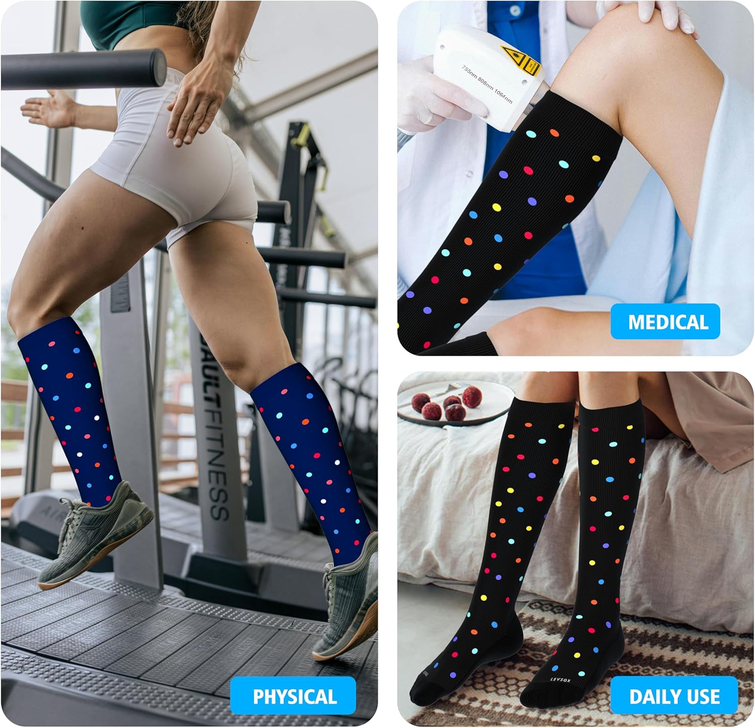 LEVSOX Thick Cotton Compression Socks for Women&Men 20-30mmHg Knee High Cute Support Sock for Nurses, Pregnancy, Travel - Image 7