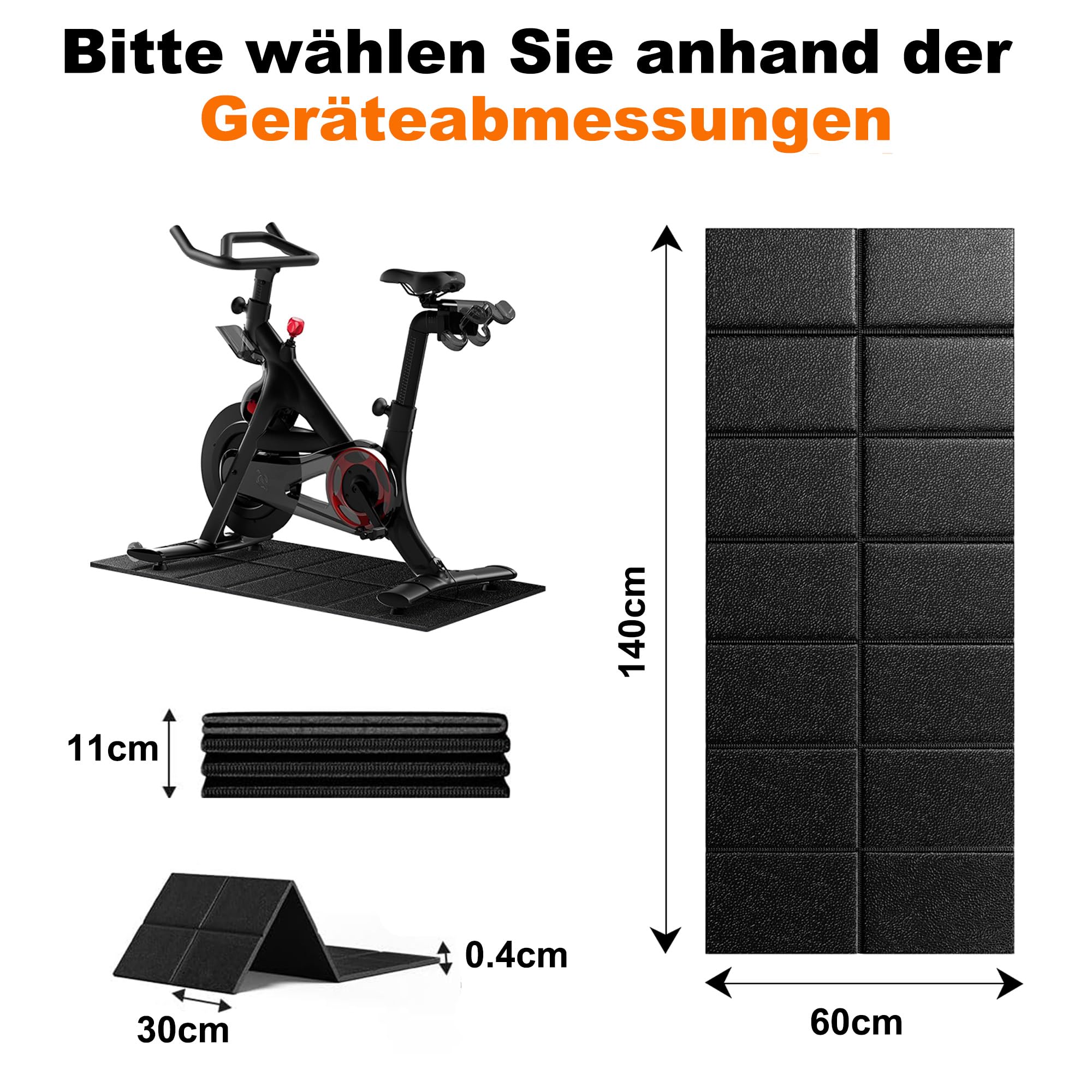 Laufbandmatte, Bodenschutzmatte 140x60 cm Faltbar, Hochdichte PVC zur Schalldämmung & Stoßdämpfung, Unterlage für Fitnessgeräte wie Laufband, Heimtrainer, Cross-Trainer