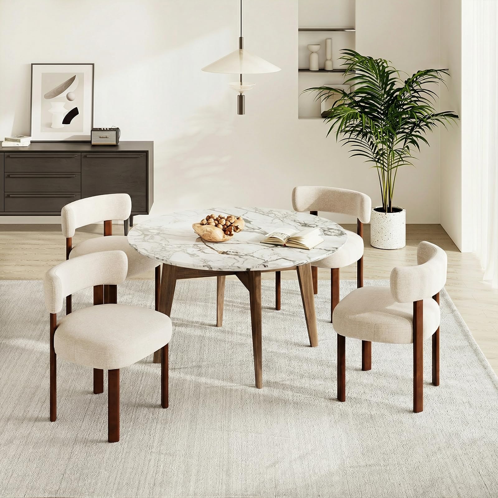 MALOL Lot de 4 chaises de Salle à Manger Design Moderne du Milieu du siècle, Style champêtre Vintage en Sherpa, dossiers incurvés Ouverts, pour Salle à Manger, Restaurant, Avoine
