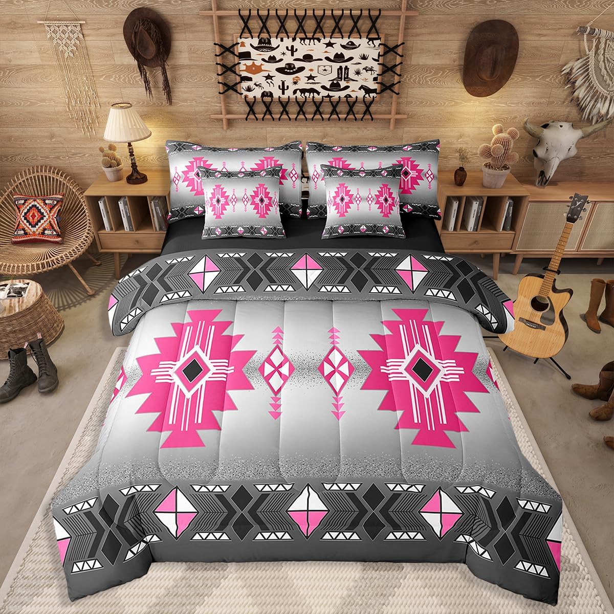 Erosebridal 7 Piece Western Texas Star Comforter Set Full Size, Boys Southwestern Decor Bedding Set Vintage Country Cowboy Sheet Sets Rustic Farmhouse Bed in A Bag for Kids Teens Youth Adult Bedroom