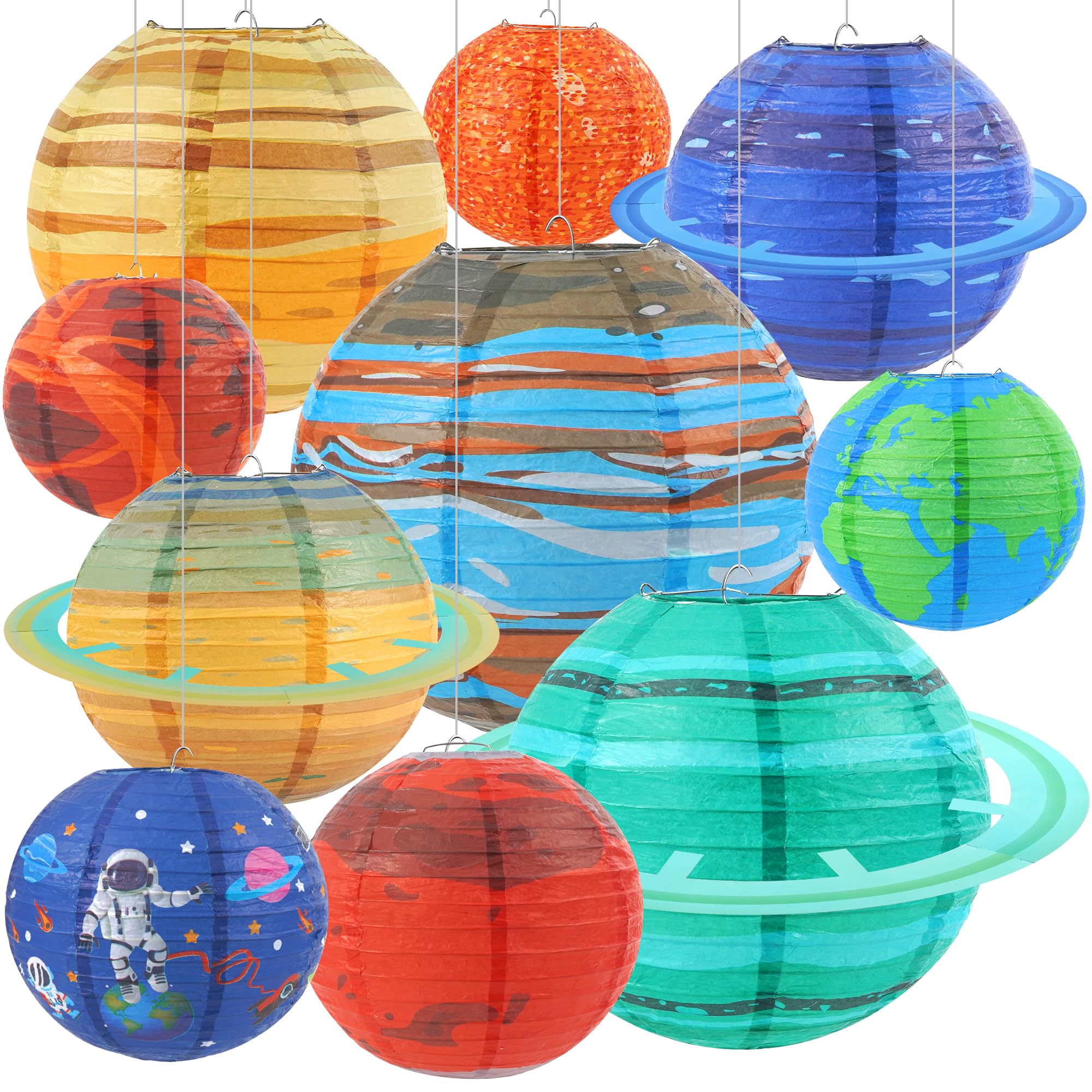 Yazabai Space Planet Paper Lanterns 10PCS Solar System Hanging Decor Out of This World Outer Space Party Decorations for Kids Astronaut Theme Party Supplies Galaxy Earth Home Birthday Decorations