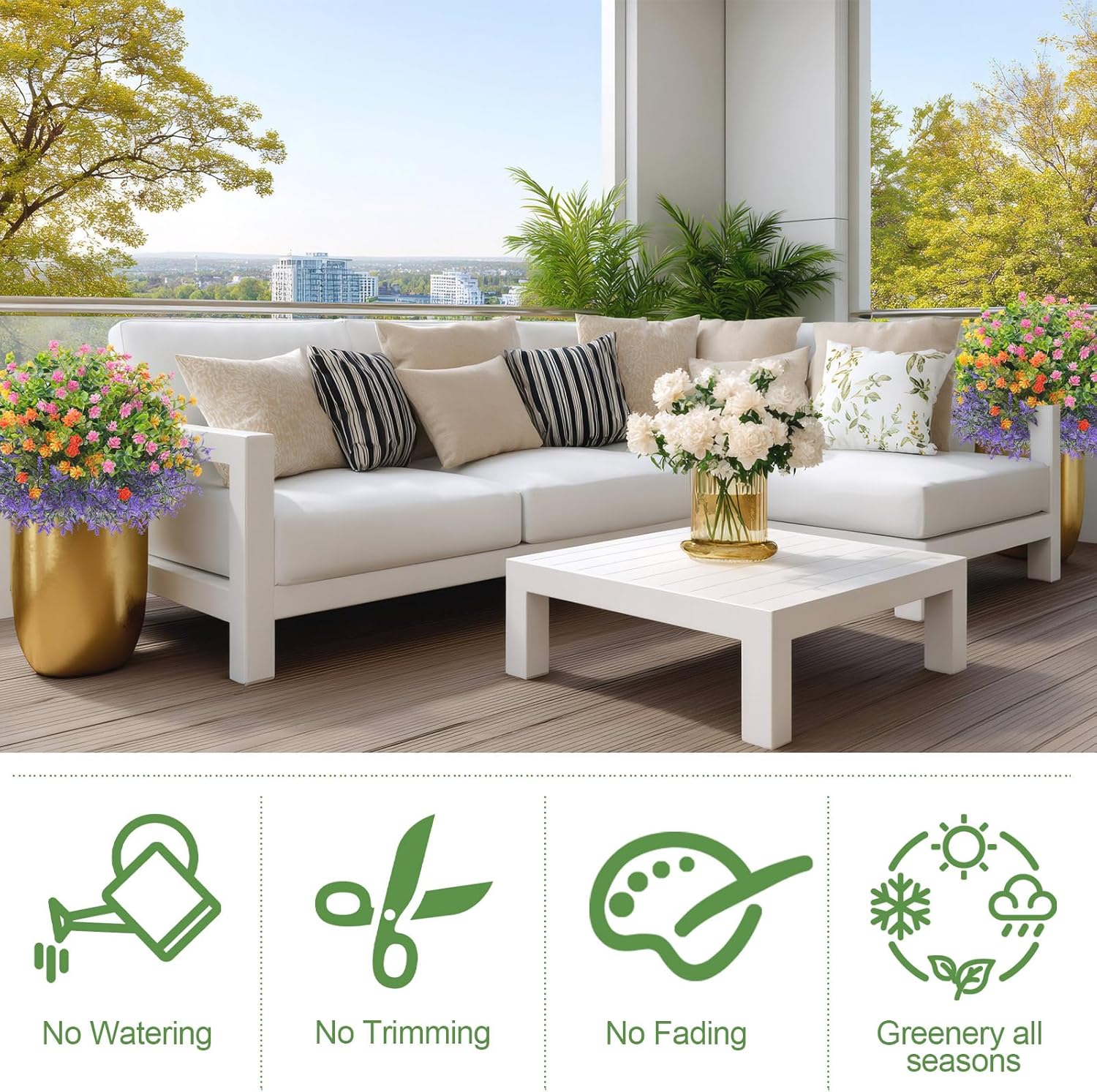 Yunlly 2 Set 27" Artificial Boxwood Topiary Ball Trees with Flower UV Resistant No Fade Faux Bushes Potted Plants with Spike for Outdoor Indoor Planter Front Door Home Indoor Porch Urn