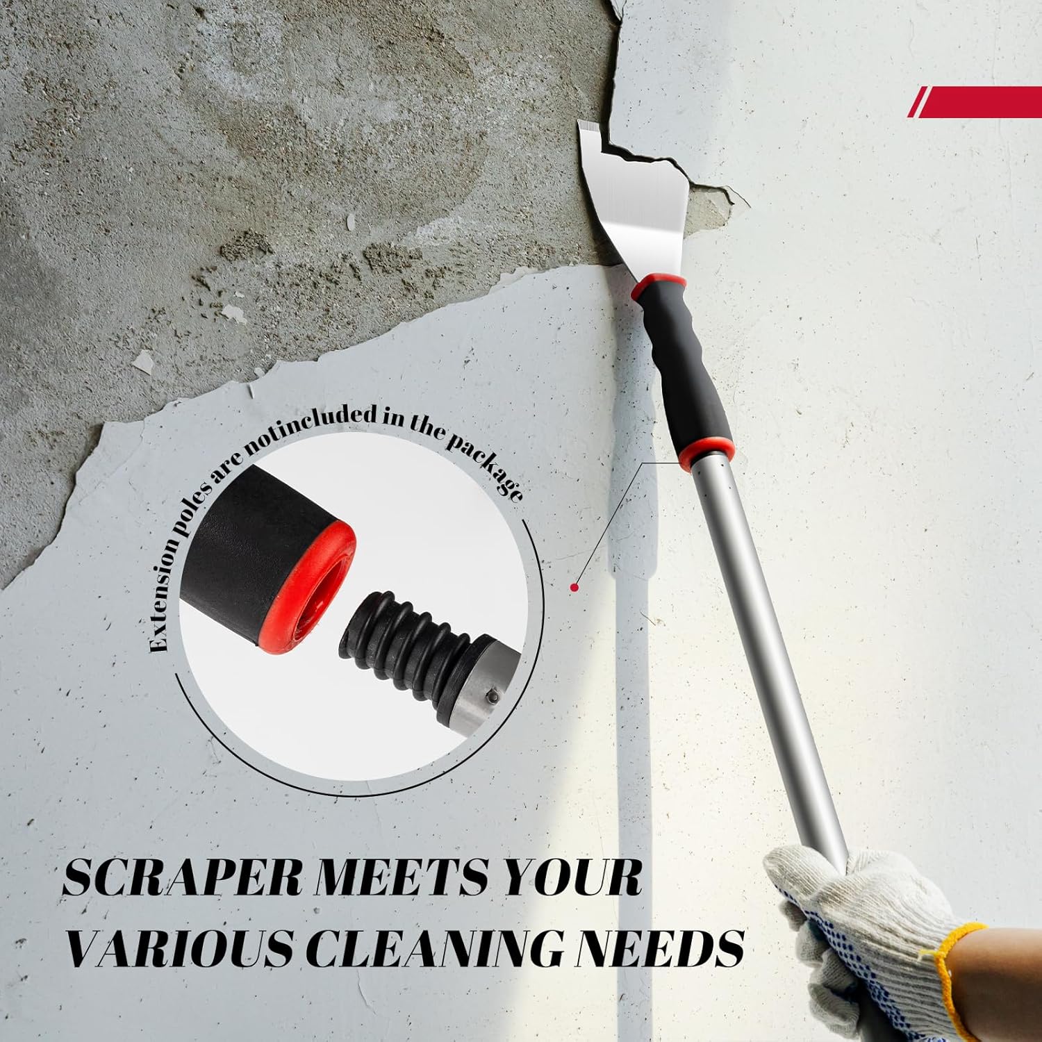 Mister Rui Bent Heavy Duty Scraper, 3 Inch Bent Scraper, Stainless Steel Putty Knife with Hammer End, Spackle Knife with Soft Grip Rubber Handle, Paint Scraper Tool for Wood