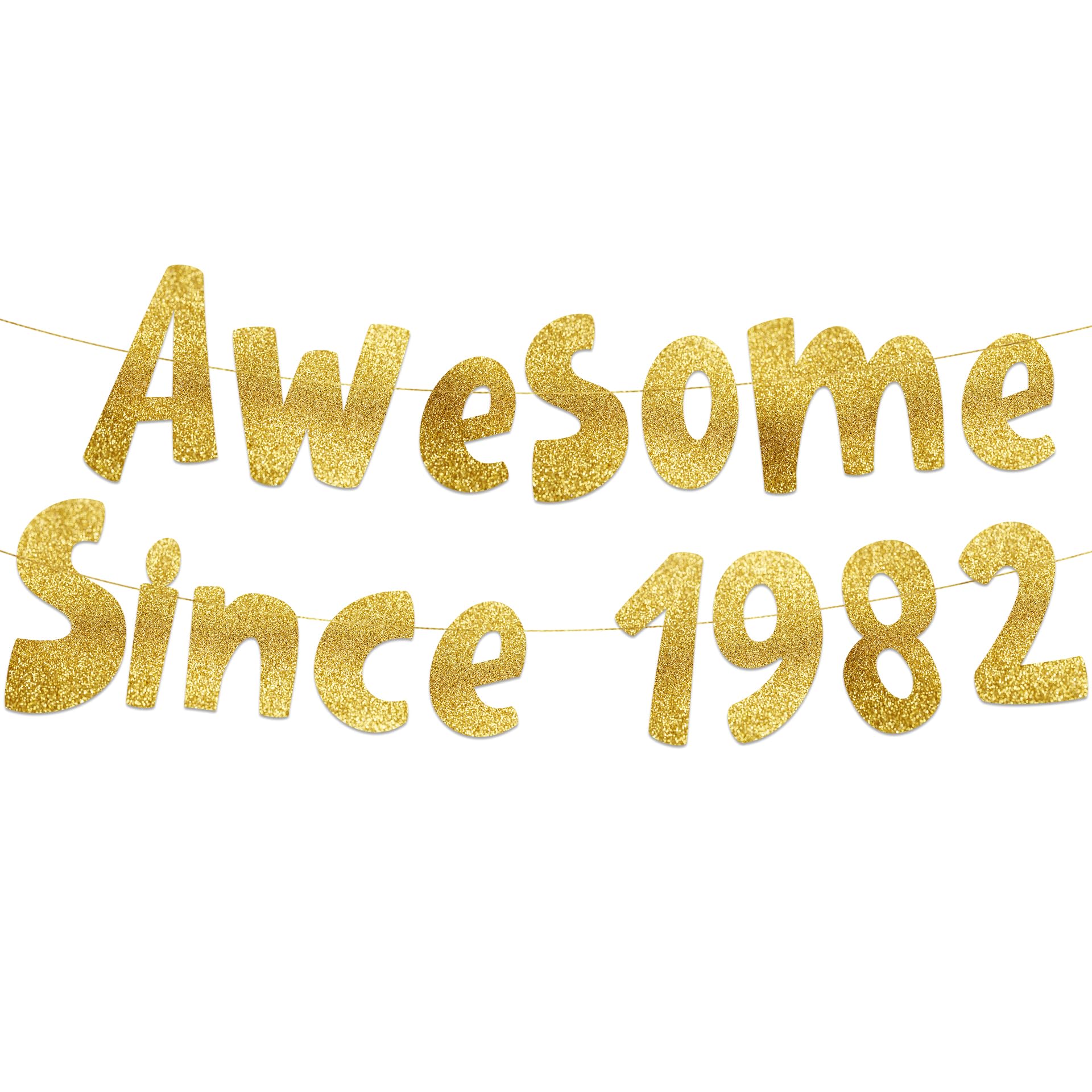 Pre-Strung Awesome Since 1982 Gold Glitter Banner - Funny 44th Birthday and Anniversary Decorations for Men and Women - Party Supplies and Gifts