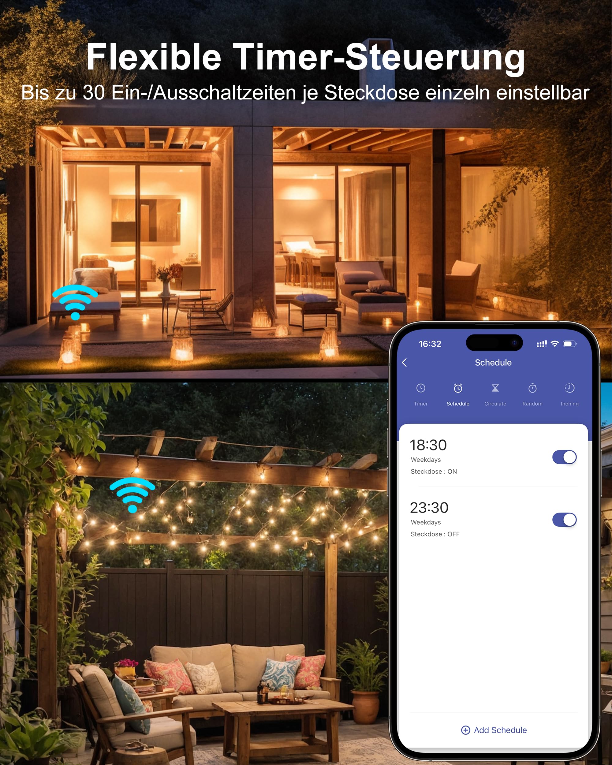 HBN Enchufe WiFi para exteriores con 2 salidas, 16 A 3600 W, enchufe inteligente para exteriores, IP54, resistente al agua, Wifi doble enchufe exterior, compatible con Alexa y Google Assistant, cable