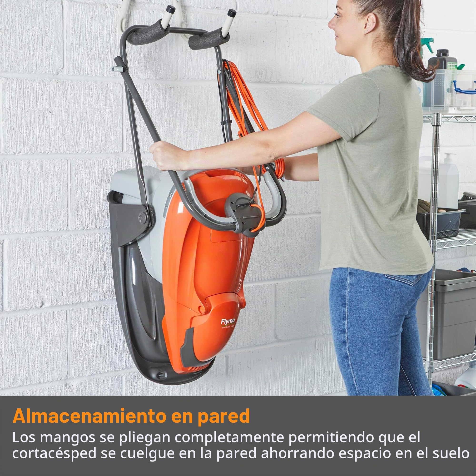 Flymo EasiGlide 360 Hover Collect - Cortacésped con Motor de 2000 W, Ancho de Corte de 36 cm, Caja de césped de 26 litros, se pliega Plano, Cable de 10 m, Naranja y Gris