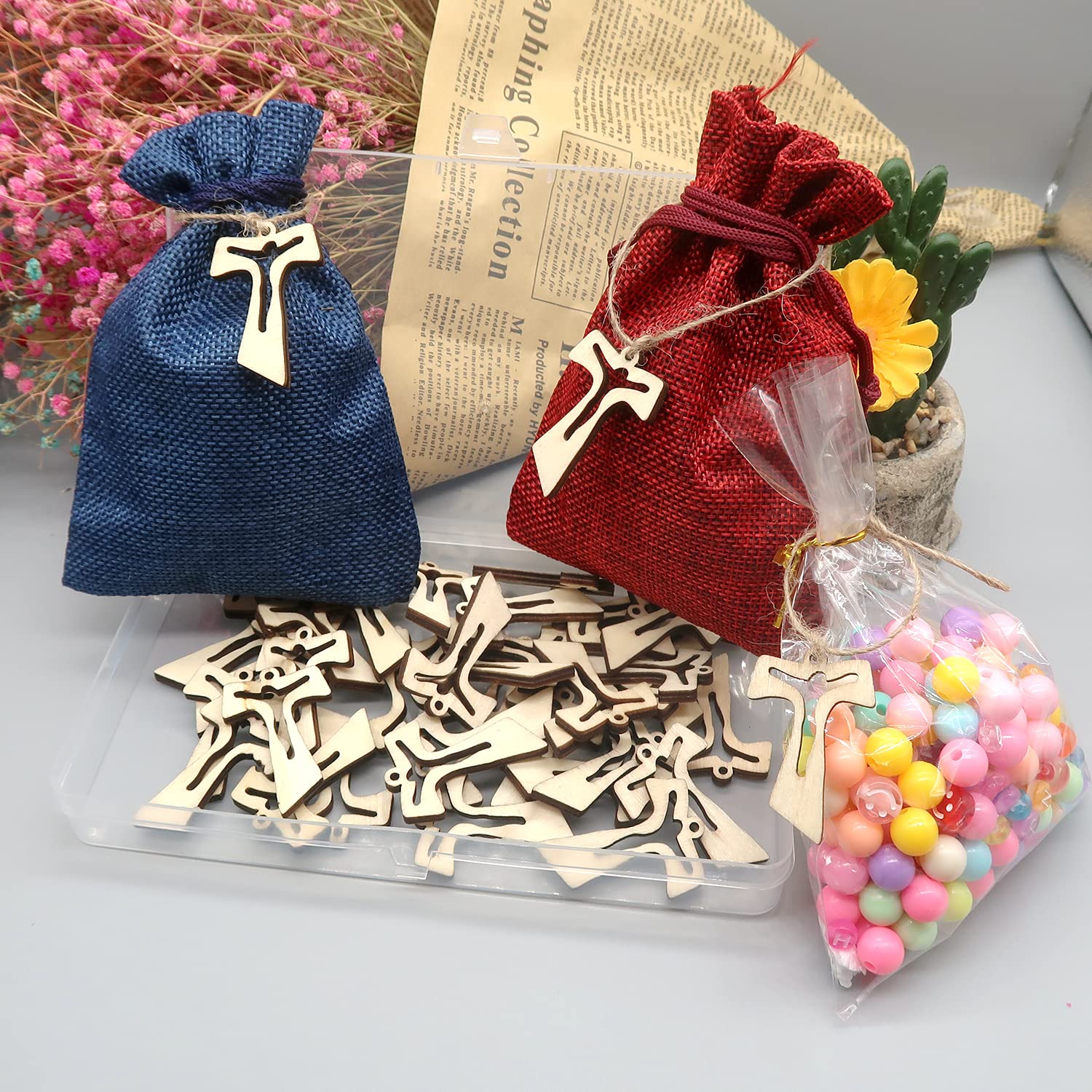 55 Pendenti Croce In Legno Per Comunione + Rotolo Juta 10m - Per Bomboniere, Segnaposto - Foto 5