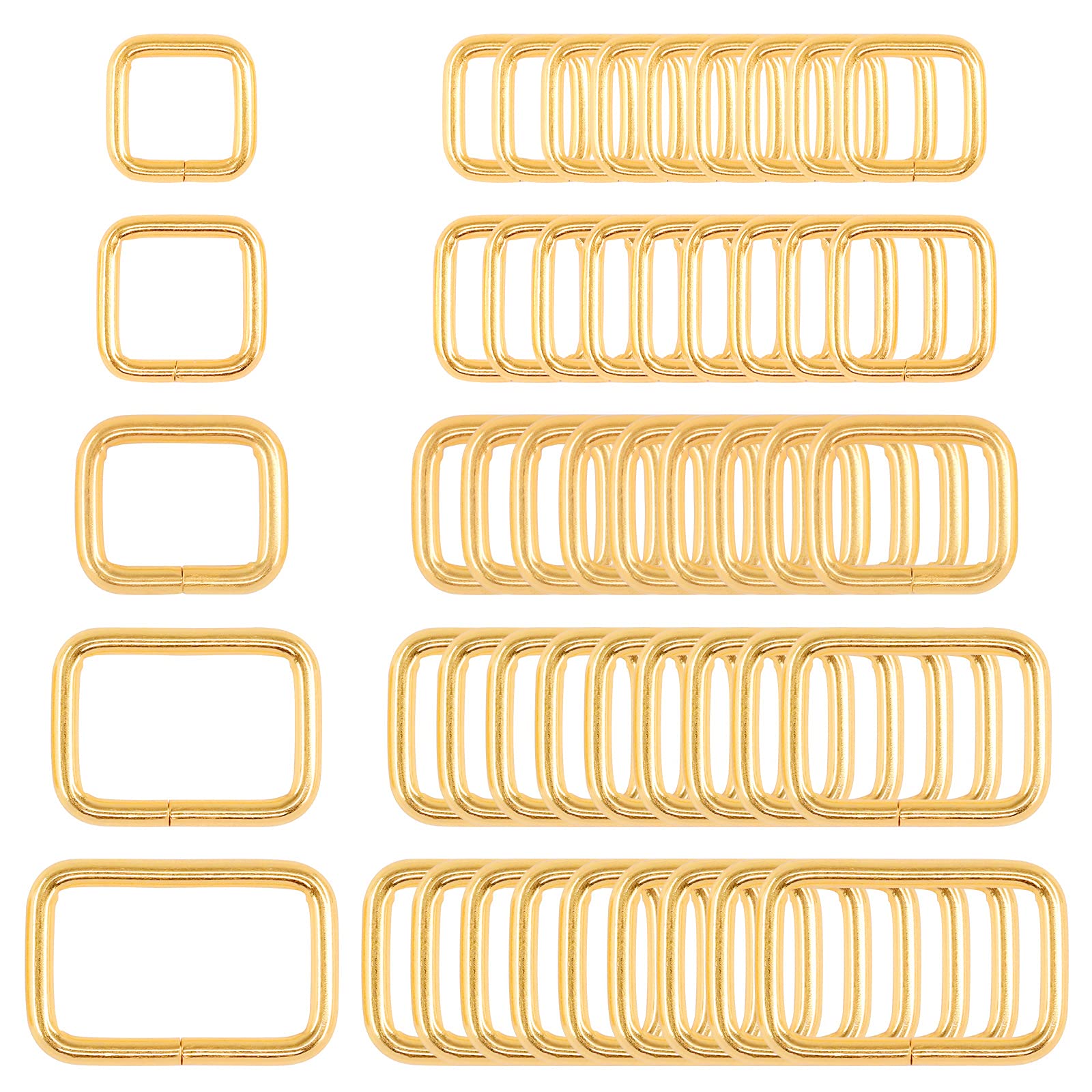 Swpeet 50Pcs 5 Sizes 1/2" 3/4" 1" 5/4" 5/8" Multi-Purpose Metal Rectangle Ring for Belts Hardware Bags Keychain Hand DIY