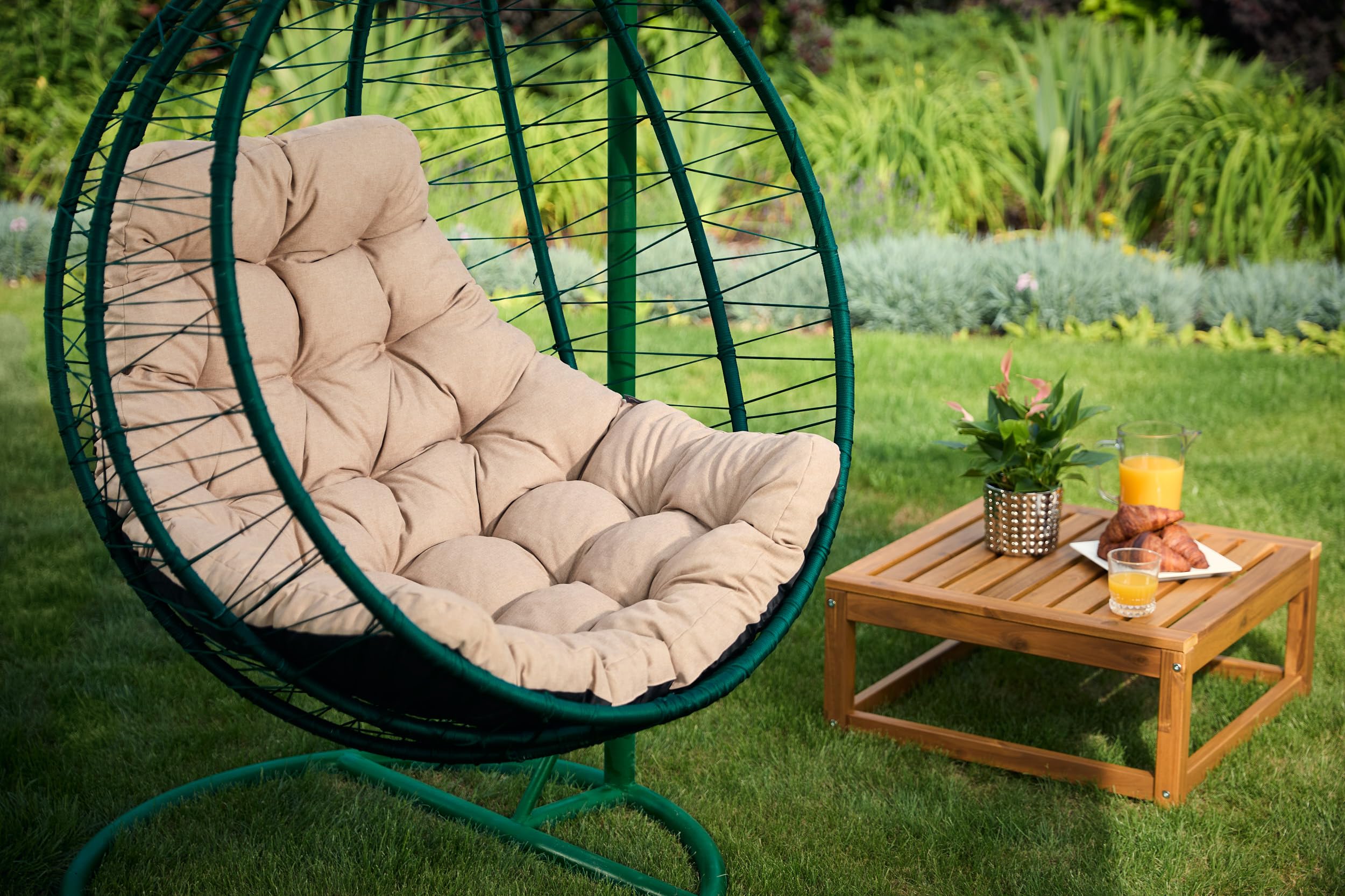 Cuscino per poltrona sospesa in polyrattan e rattan, prato verde