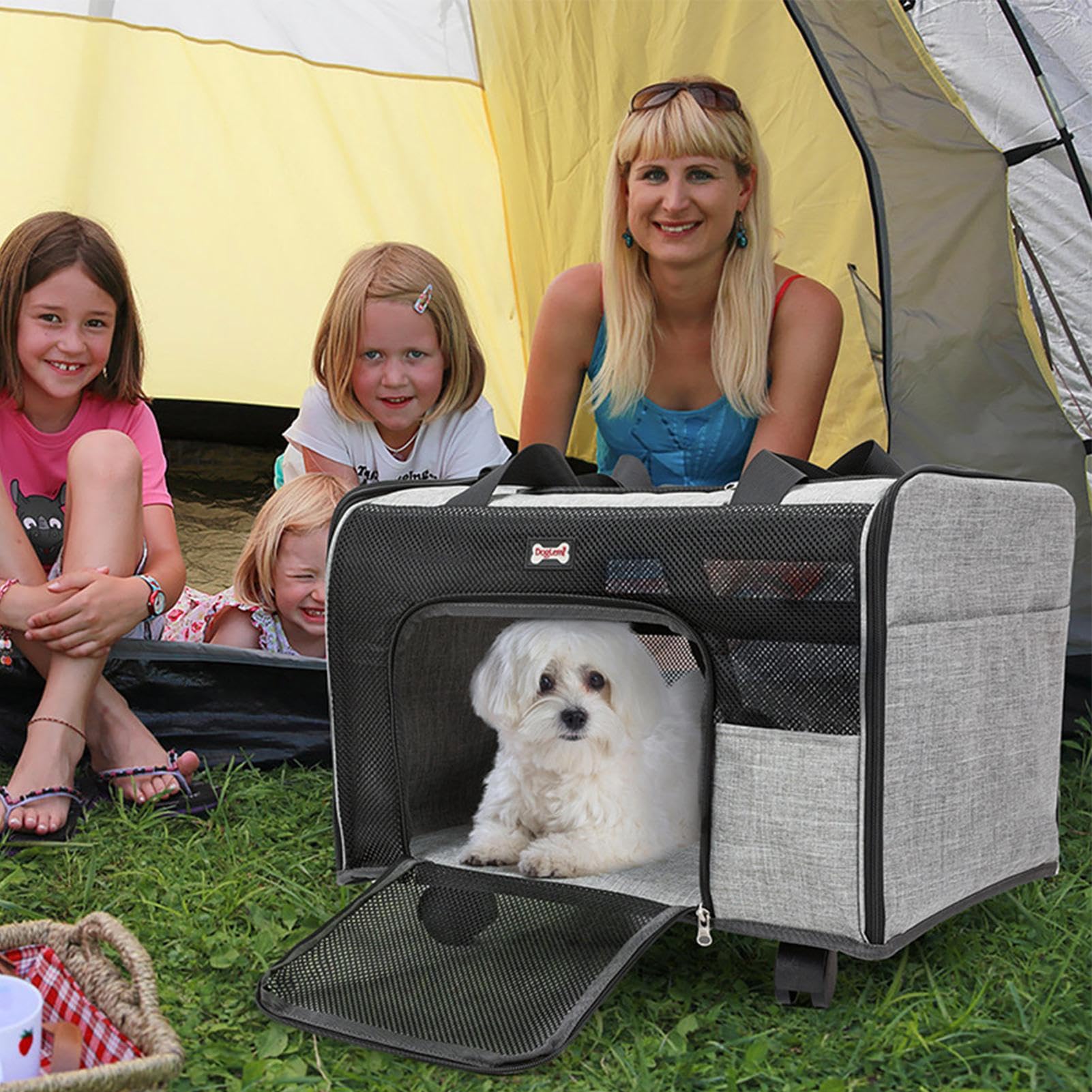 Rollbare Transportbox für Katzen mit Rollen & atmungsaktivem Design - Tiertransporter für kleine Hunde & große Katzen | Tragbare Schultertasche für Reisen | Mesh-Design und große Kapazität