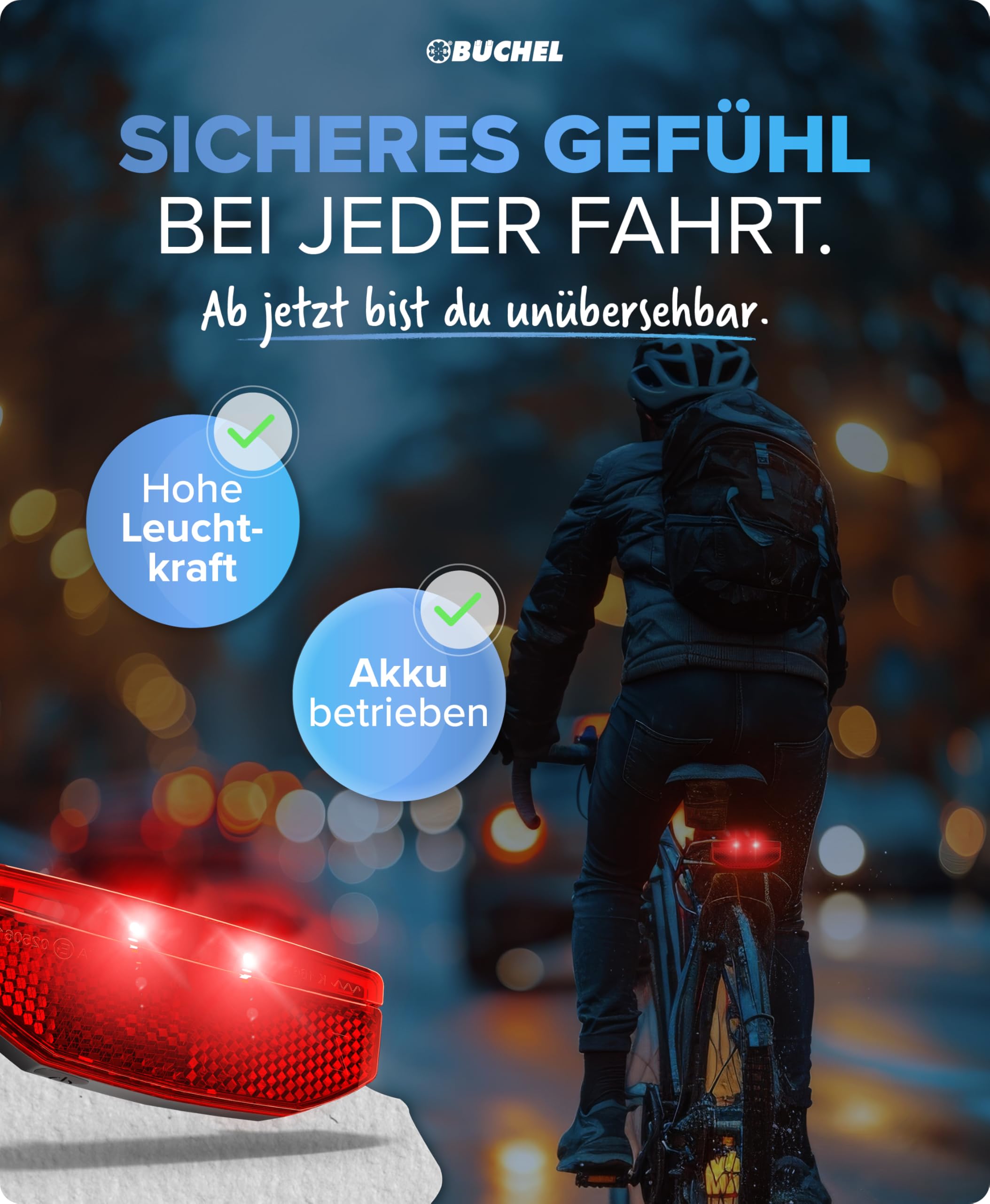 Büchel Feu arrière LED pour porte-bagages – USB-C rechargeable, approuvé StVZO, étanche IPX5, noir